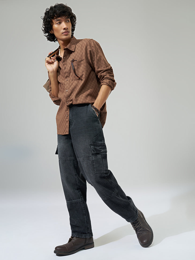 Brown Geometric Pattern Shirt For Men - Image 6