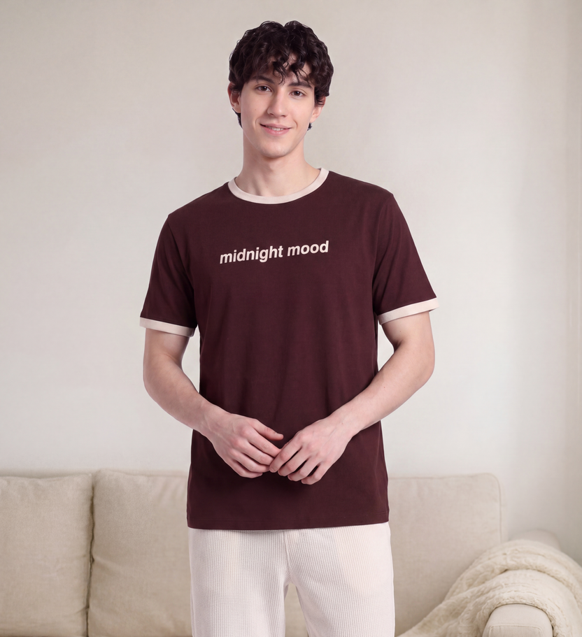 Chocolate Letter Regular Fit T-Shirt For Men - Image 1