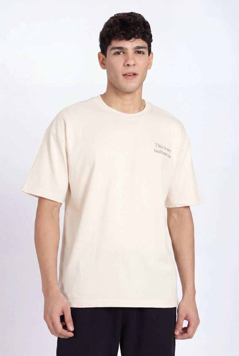 Beige Drop Shoulder Sleeves Oversized Fit T-Shirt for Men - Image 2
