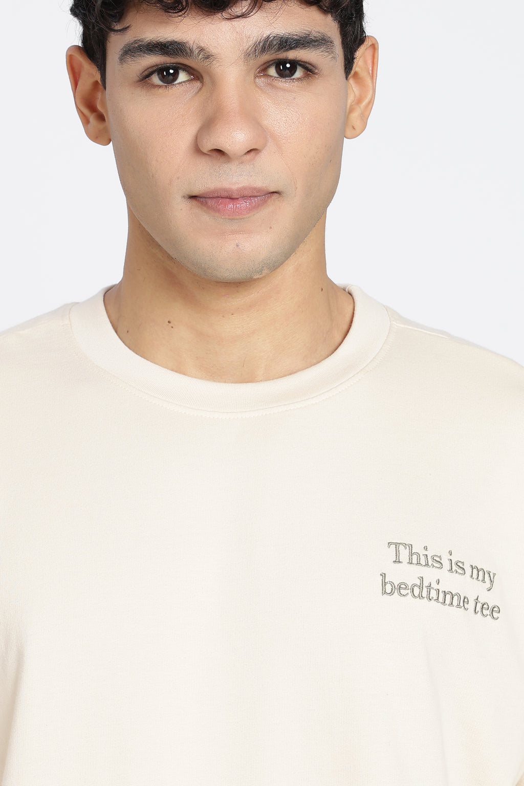 Beige Drop Shoulder Sleeves Oversized Fit T-Shirt for Men - Image 3