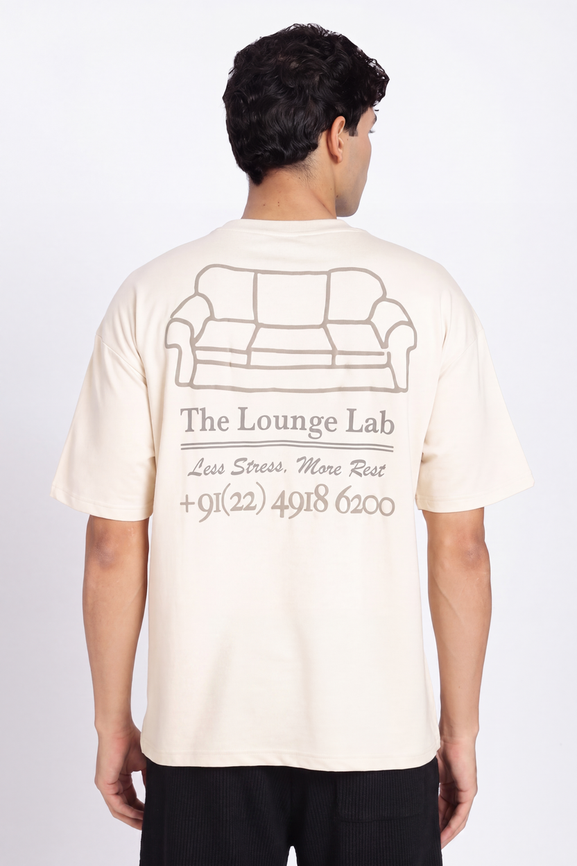Beige Drop Shoulder Sleeves Oversized Fit T-Shirt for Men - Image 5