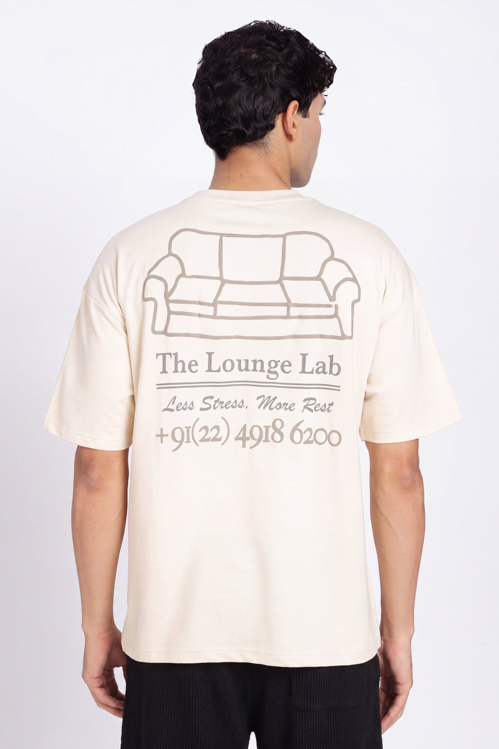Beige Drop Shoulder Sleeves Oversized Fit T-Shirt for Men - Image 5