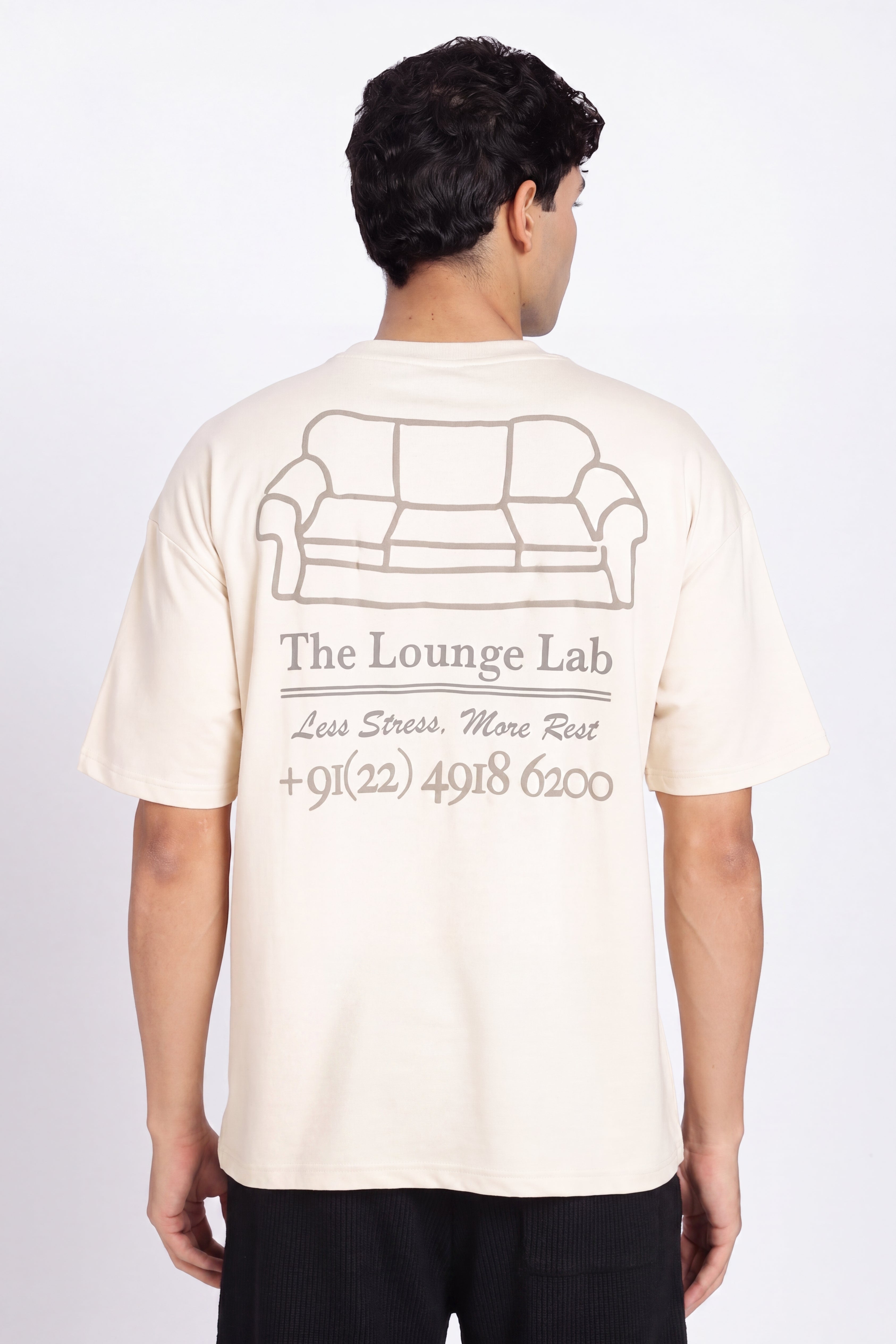 Beige Drop Shoulder Sleeves Oversized Fit T-Shirt for Men - Image 5