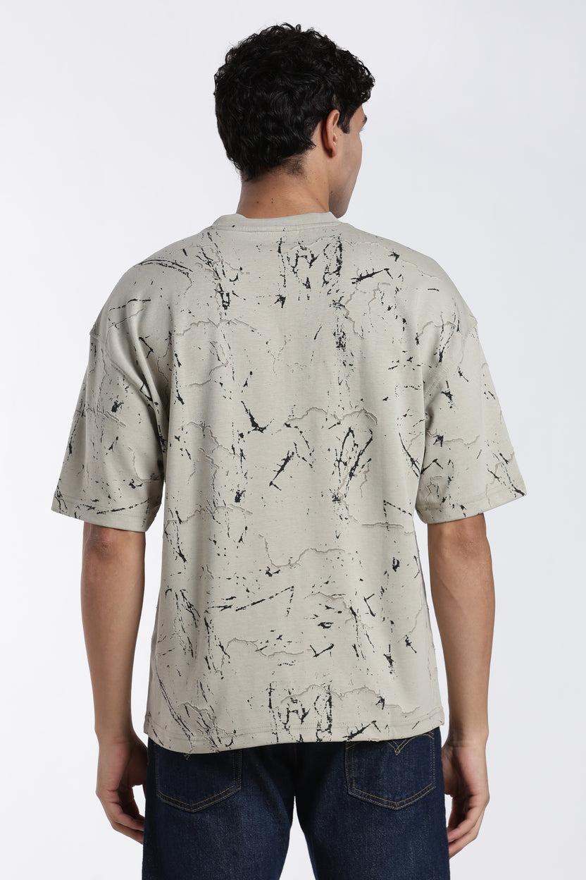 Beige Self Design Oversized Fit T-Shirt for Men - Image 5