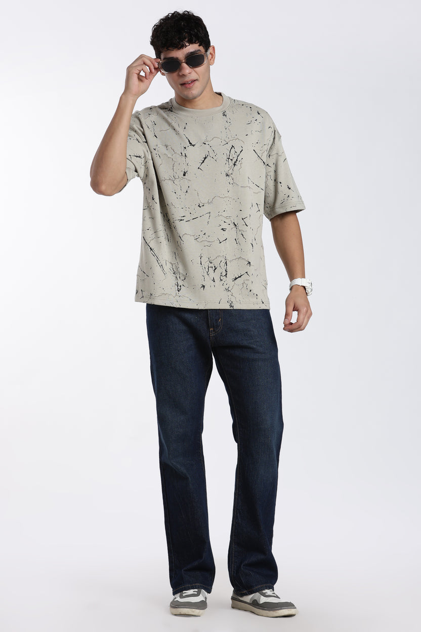 Beige Self Design Oversized Fit T-Shirt for Men - Image 6