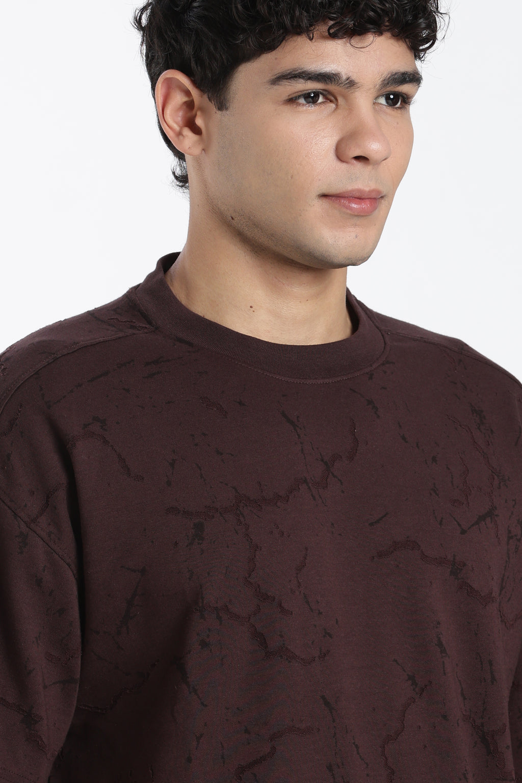 Brown Self Design Oversized Fit T-Shirt for Men - Image 3