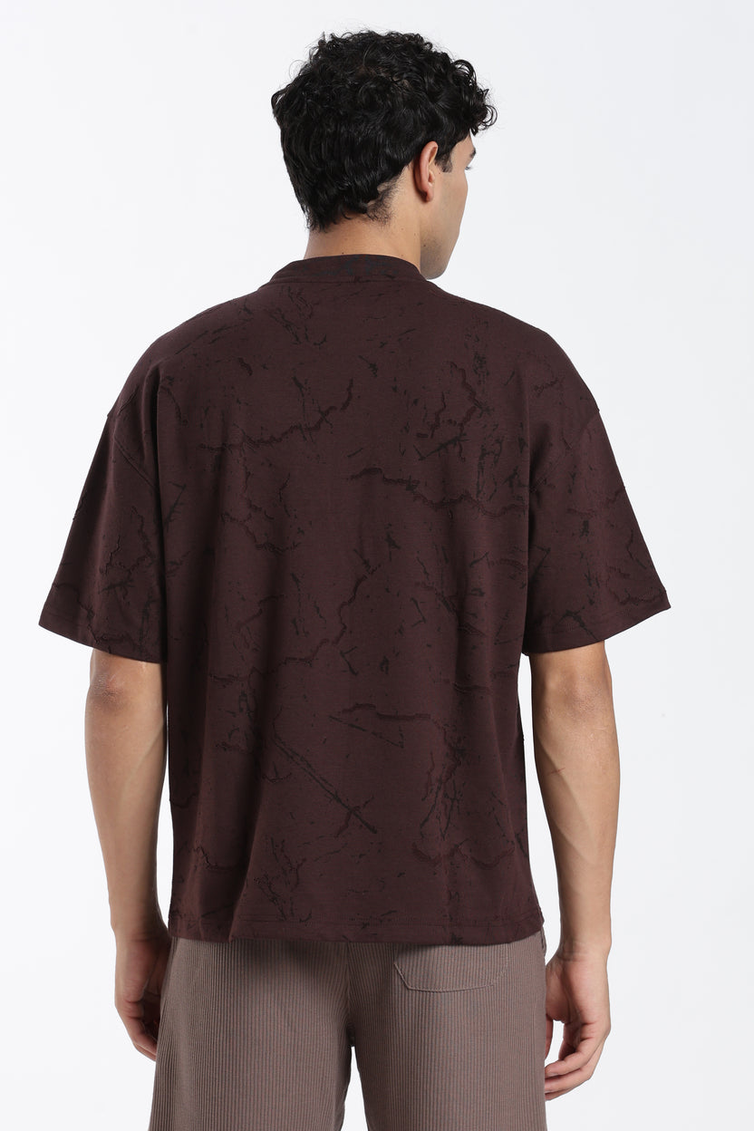 Brown Self Design Oversized Fit T-Shirt for Men - Image 5