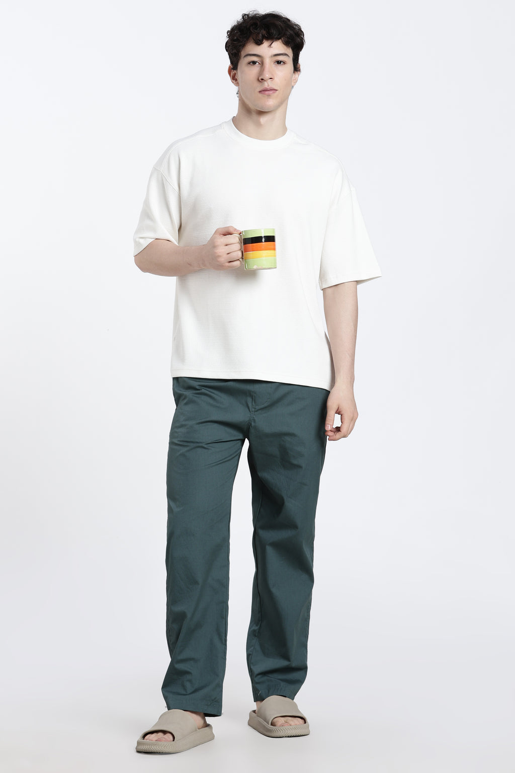 Off White Solid Oversized Fit T-Shirt for Men - Image 6