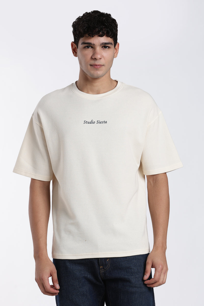 Beige Graphic Oversized Fit T-Shirt for Men - Image 2
