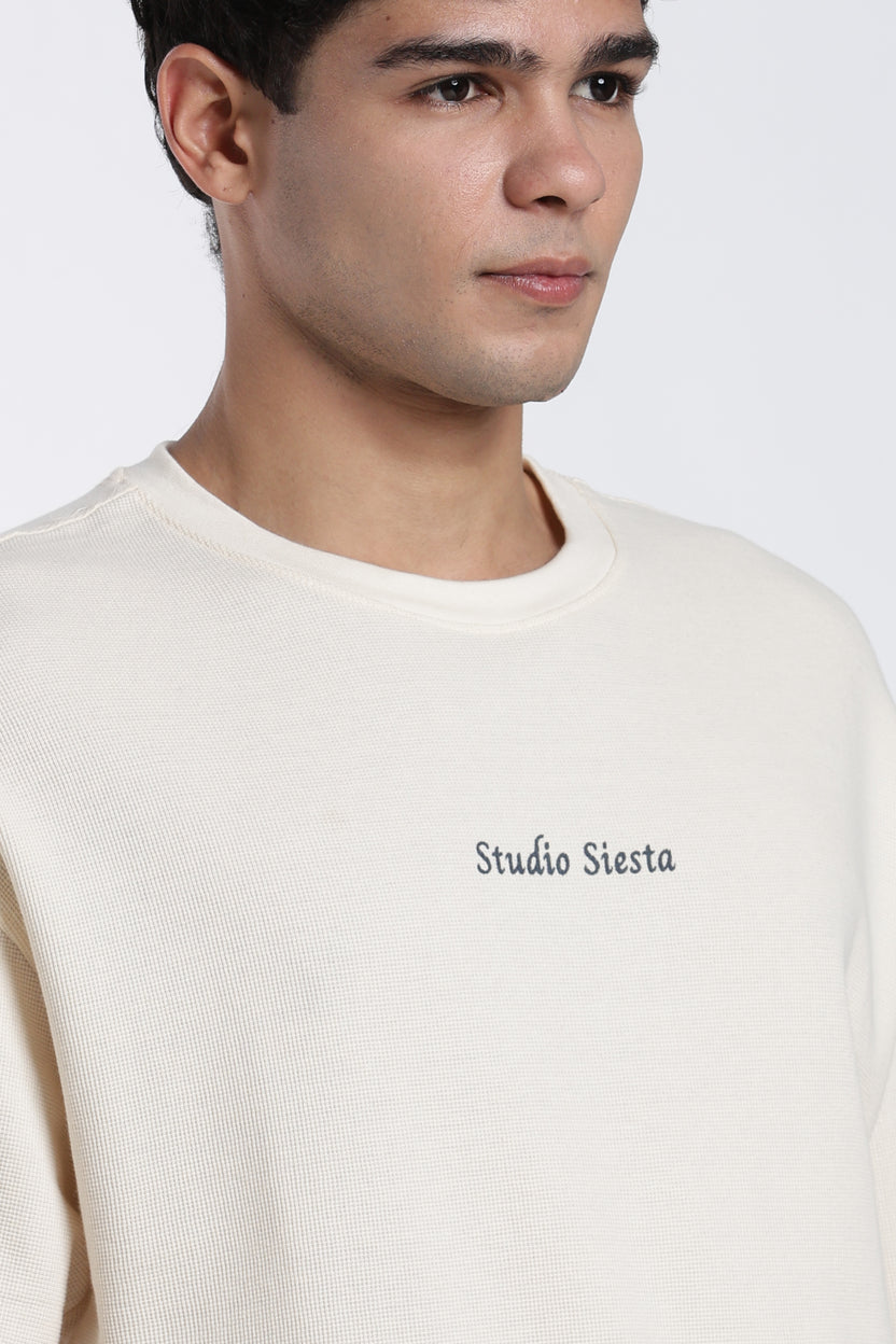 Beige Graphic Oversized Fit T-Shirt for Men - Image 7