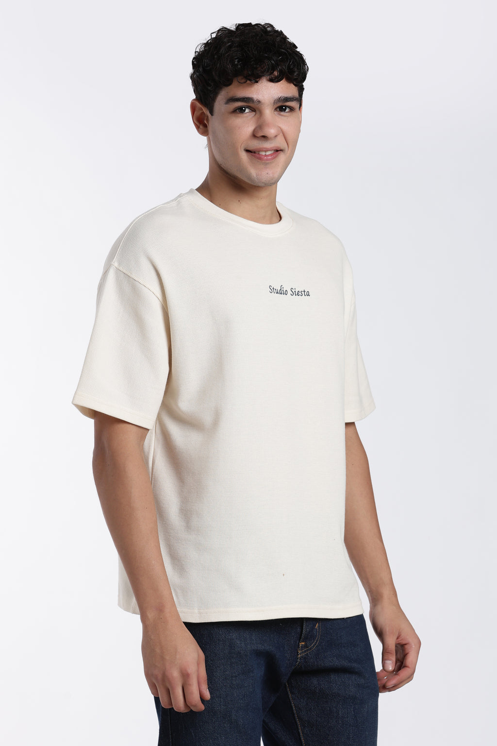 Beige Graphic Oversized Fit T-Shirt for Men - Image 4