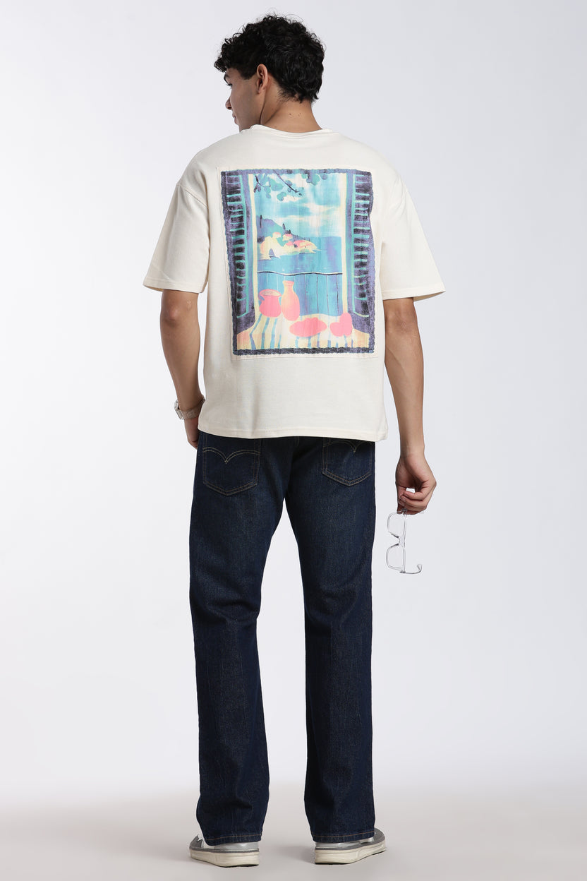 Beige Graphic Oversized Fit T-Shirt for Men - Image 6