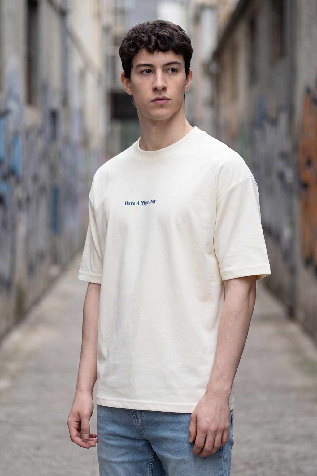 Off White Graphic Oversized Fit T-Shirt for Men - Image 1