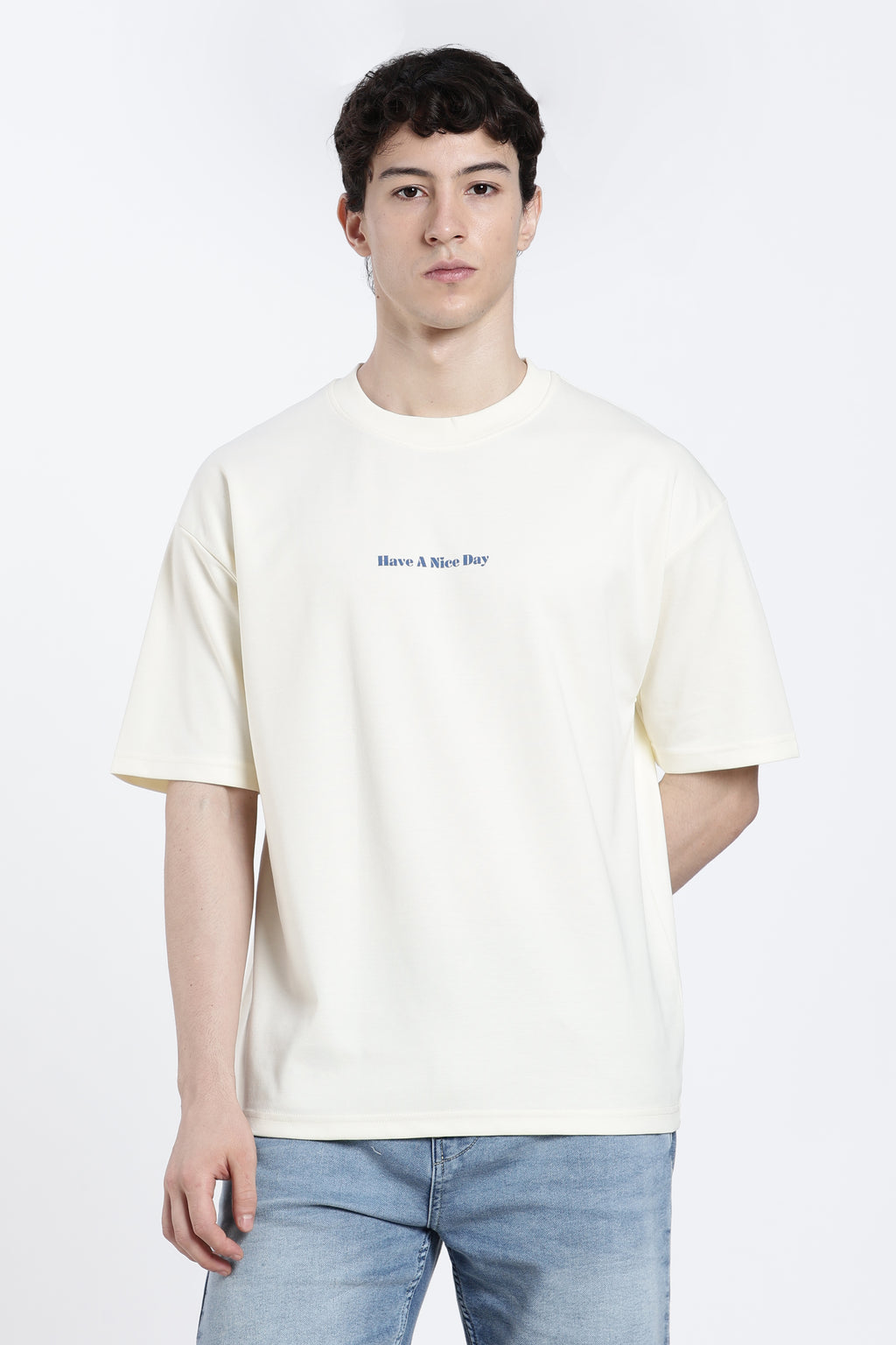 Off White Graphic Oversized Fit T-Shirt for Men - Image 2