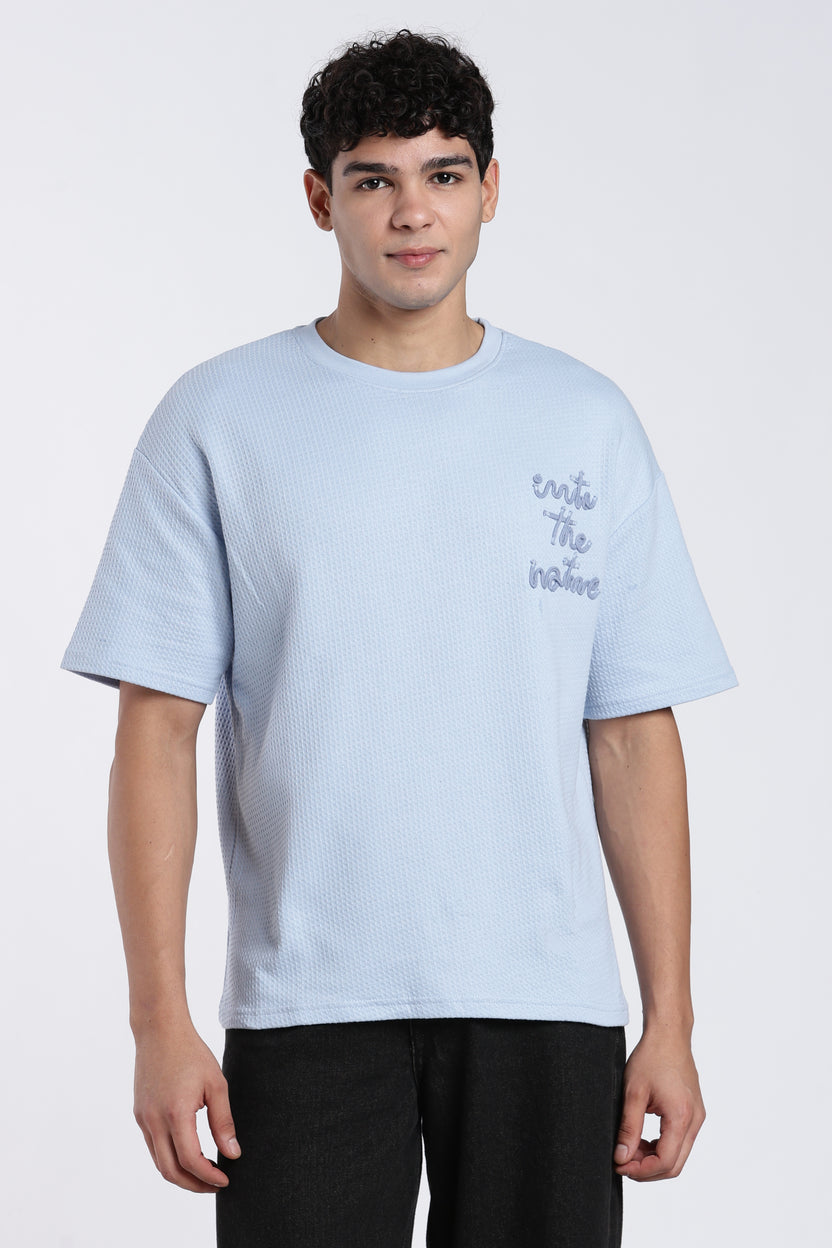 Blue Embroidered Oversized Fit T-Shirt for Men - Image 2