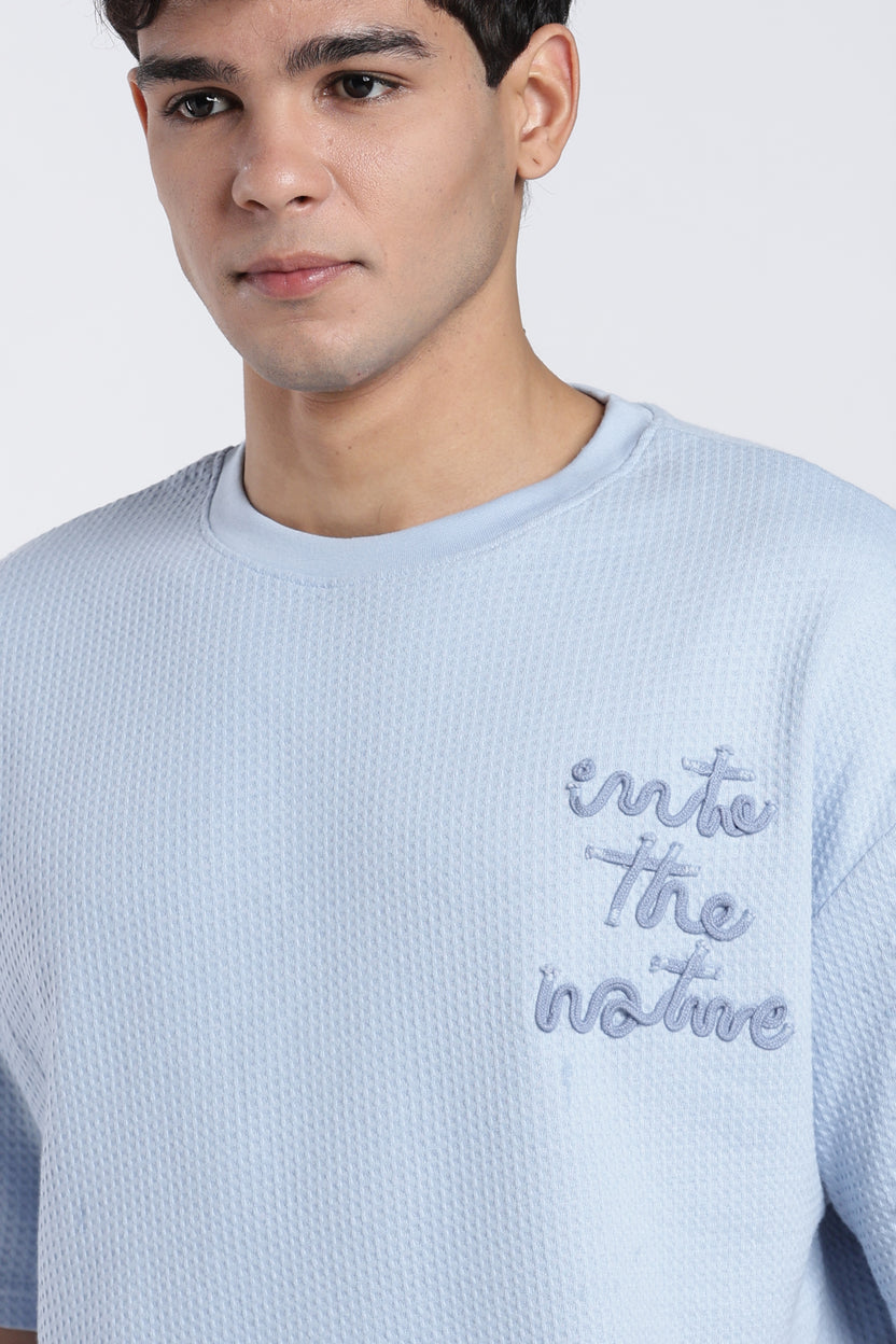 Blue Embroidered Oversized Fit T-Shirt for Men - Image 3