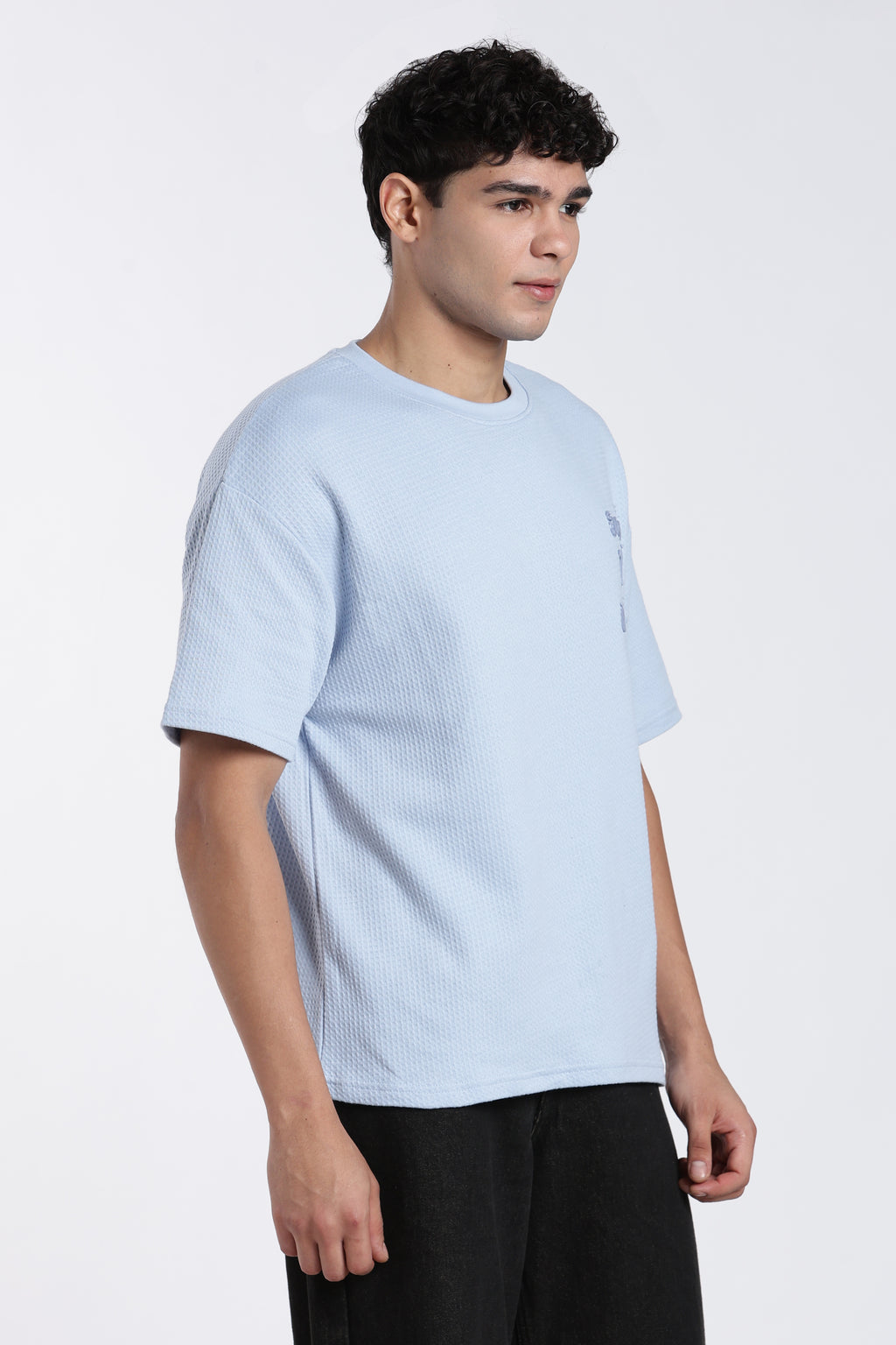 Blue Embroidered Oversized Fit T-Shirt for Men - Image 4