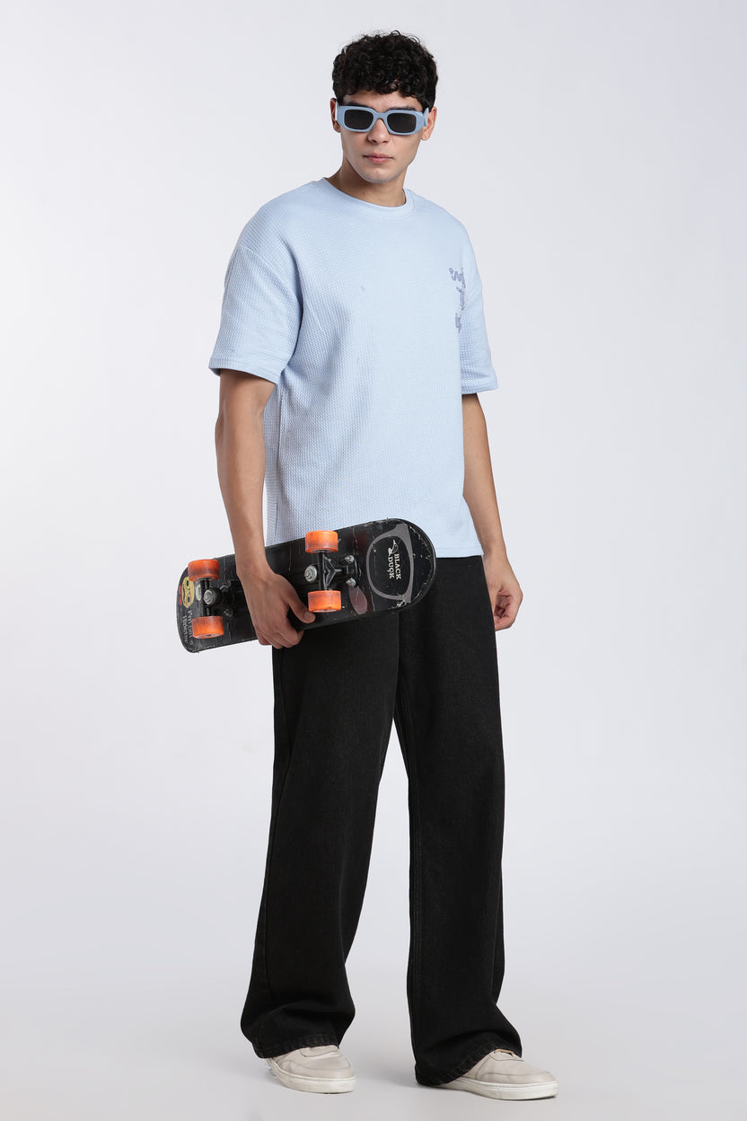 Blue Embroidered Oversized Fit T-Shirt for Men - Image 6