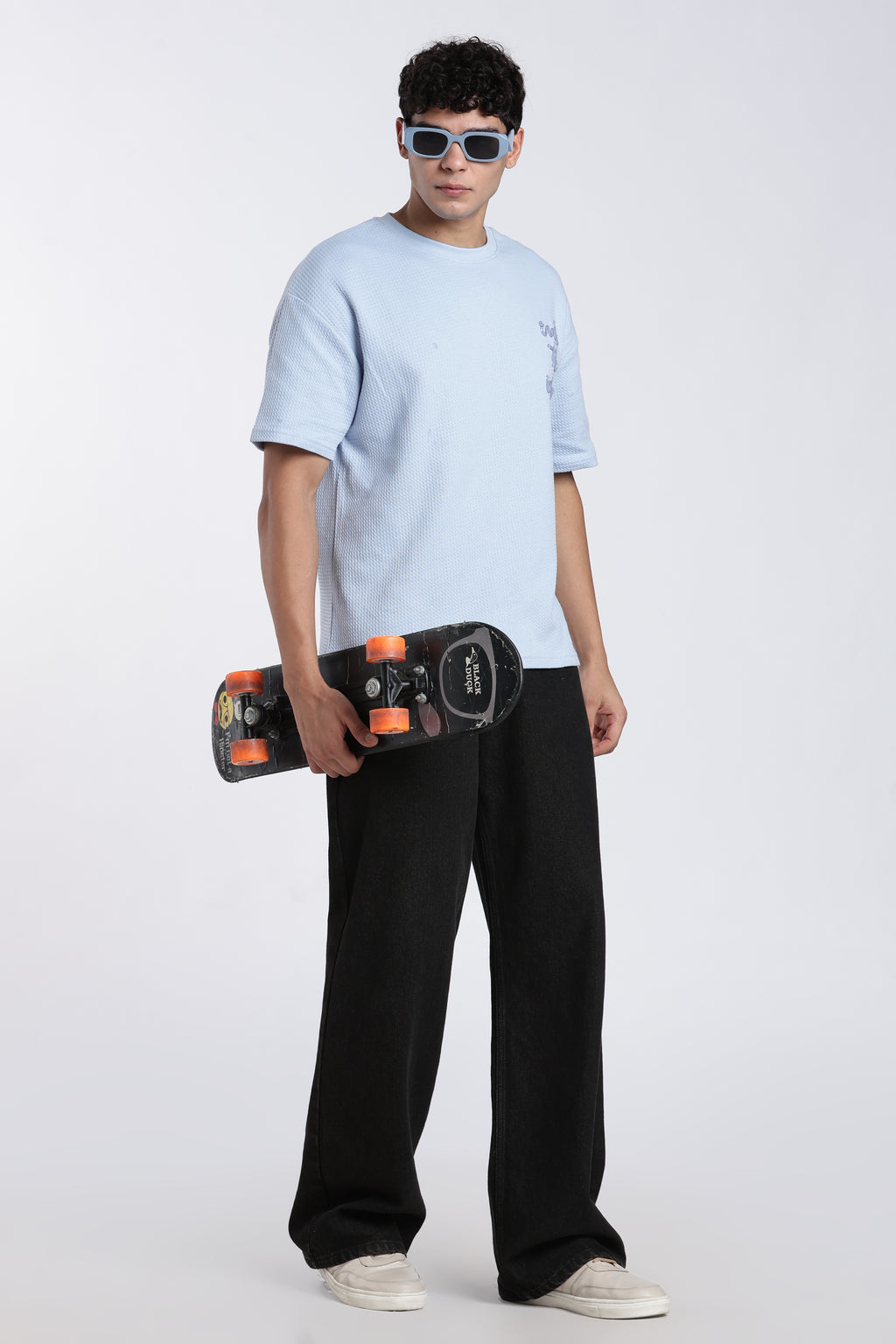 Blue Embroidered Oversized Fit T-Shirt for Men - Image 6