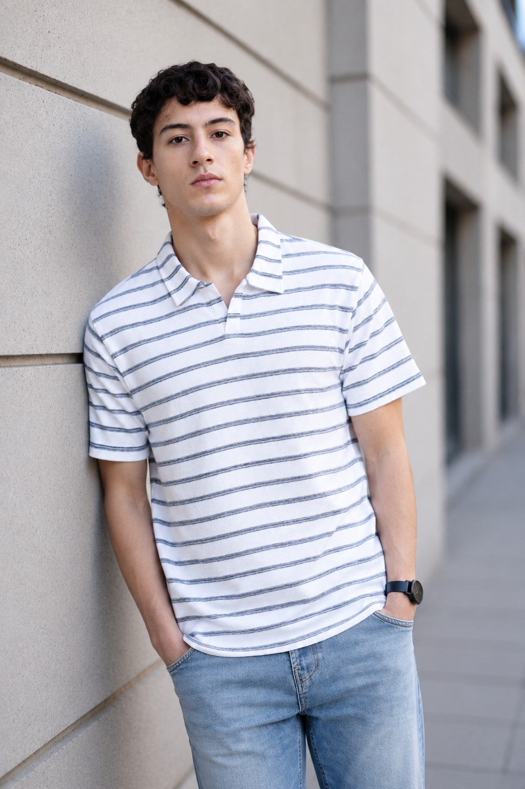 White Striped Regular Fit T-Shirt for Men - Image 1
