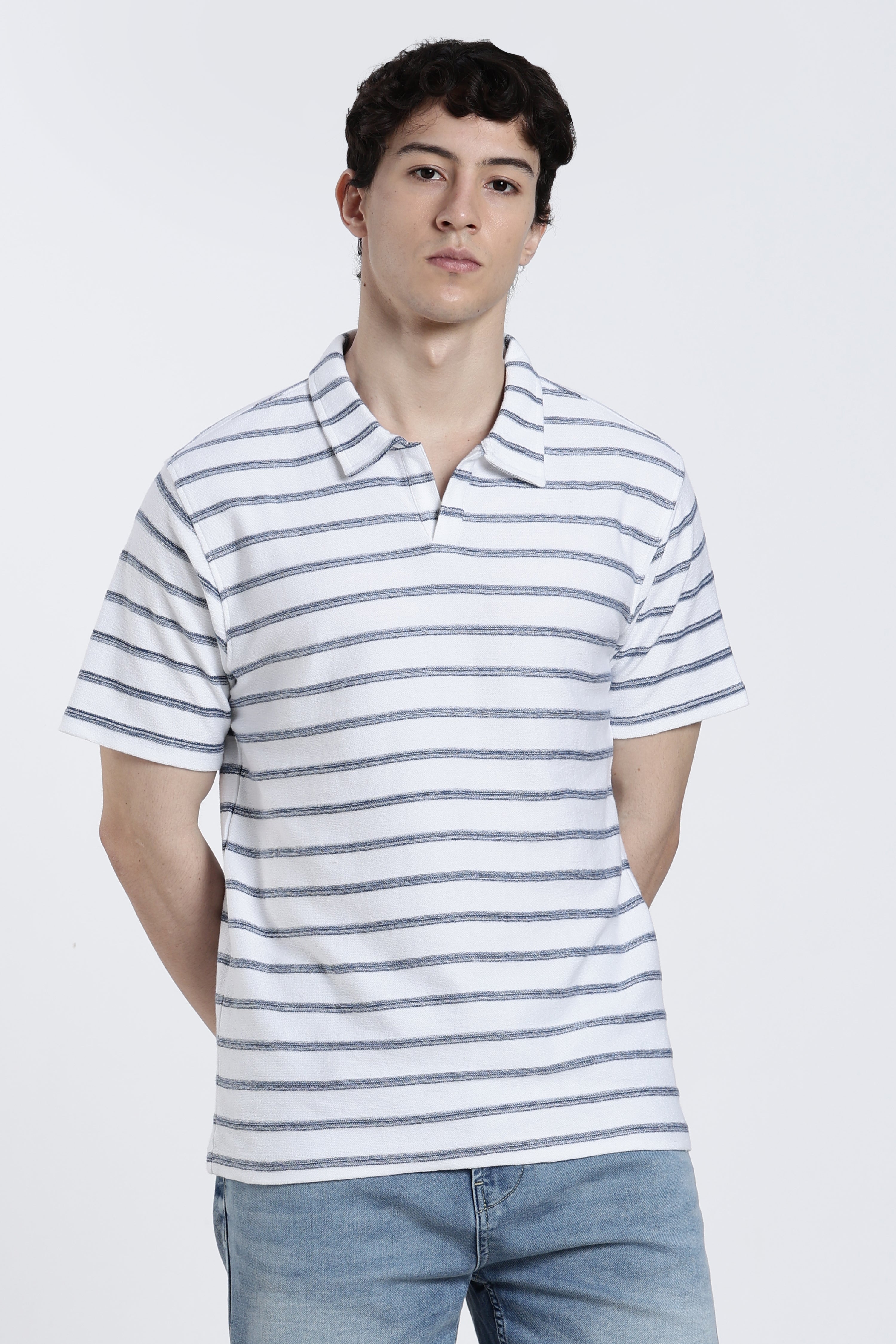 White Striped Regular Fit T-Shirt for Men - Image 2