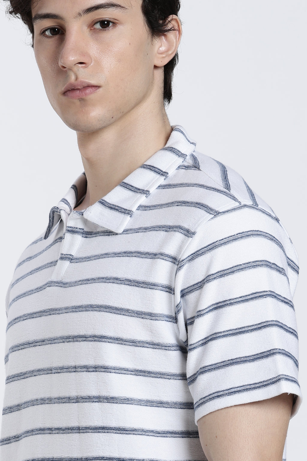 White Striped Regular Fit T-Shirt for Men - Image 3