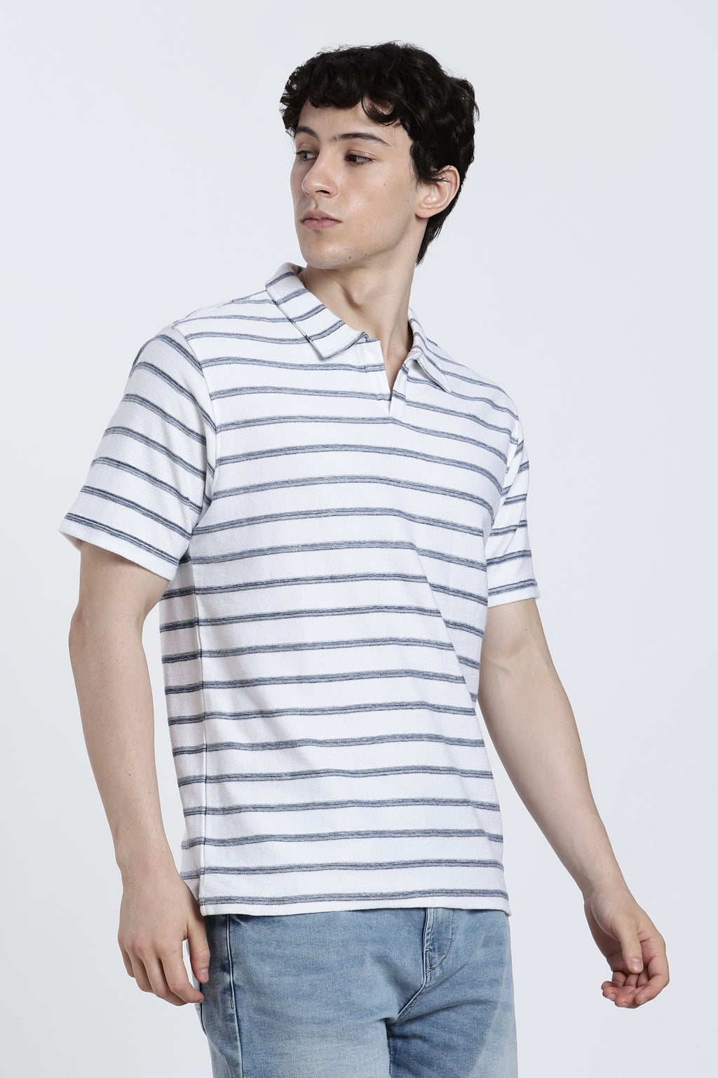 White Striped Regular Fit T-Shirt for Men - Image 4