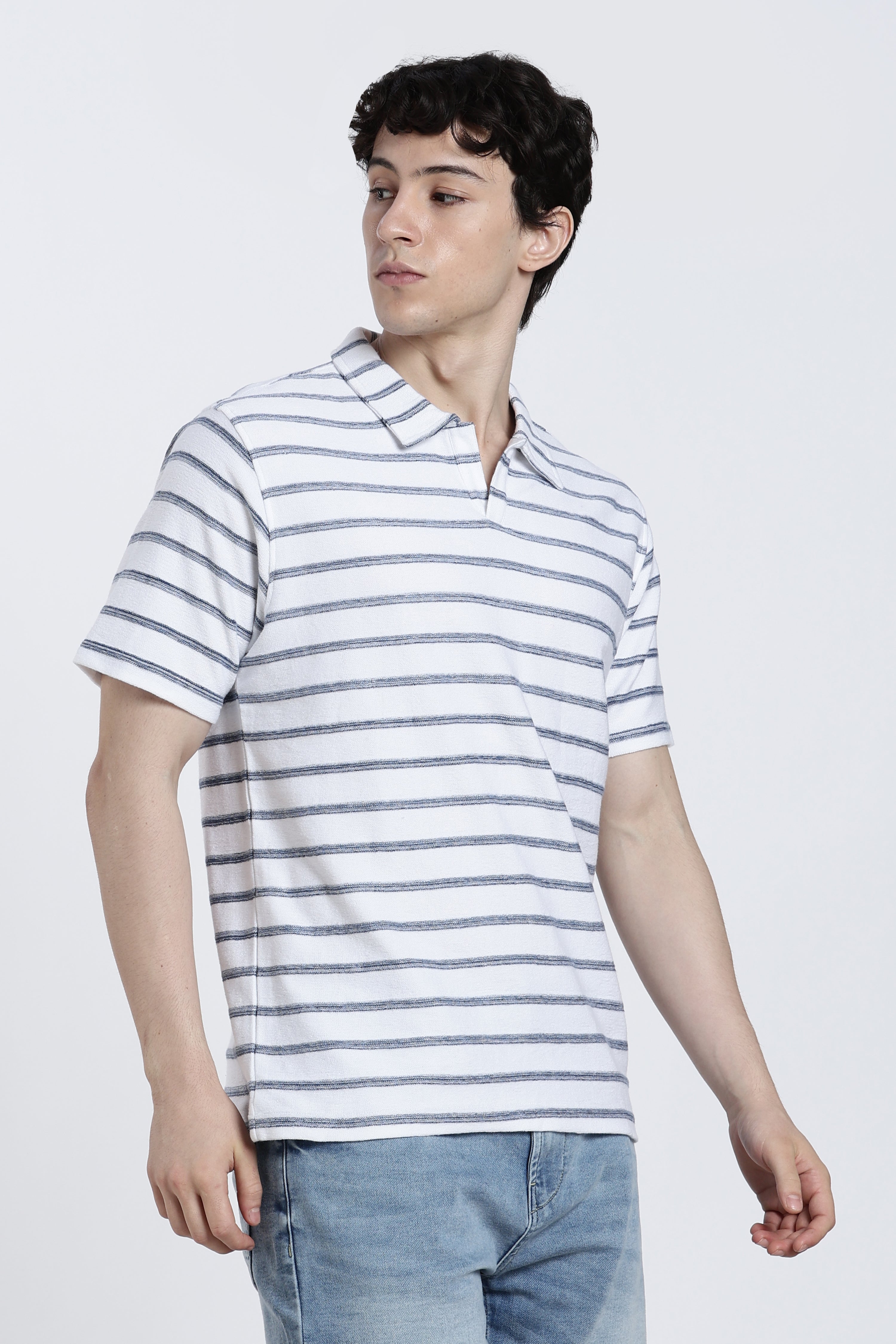 White Striped Regular Fit T-Shirt for Men - Image 4