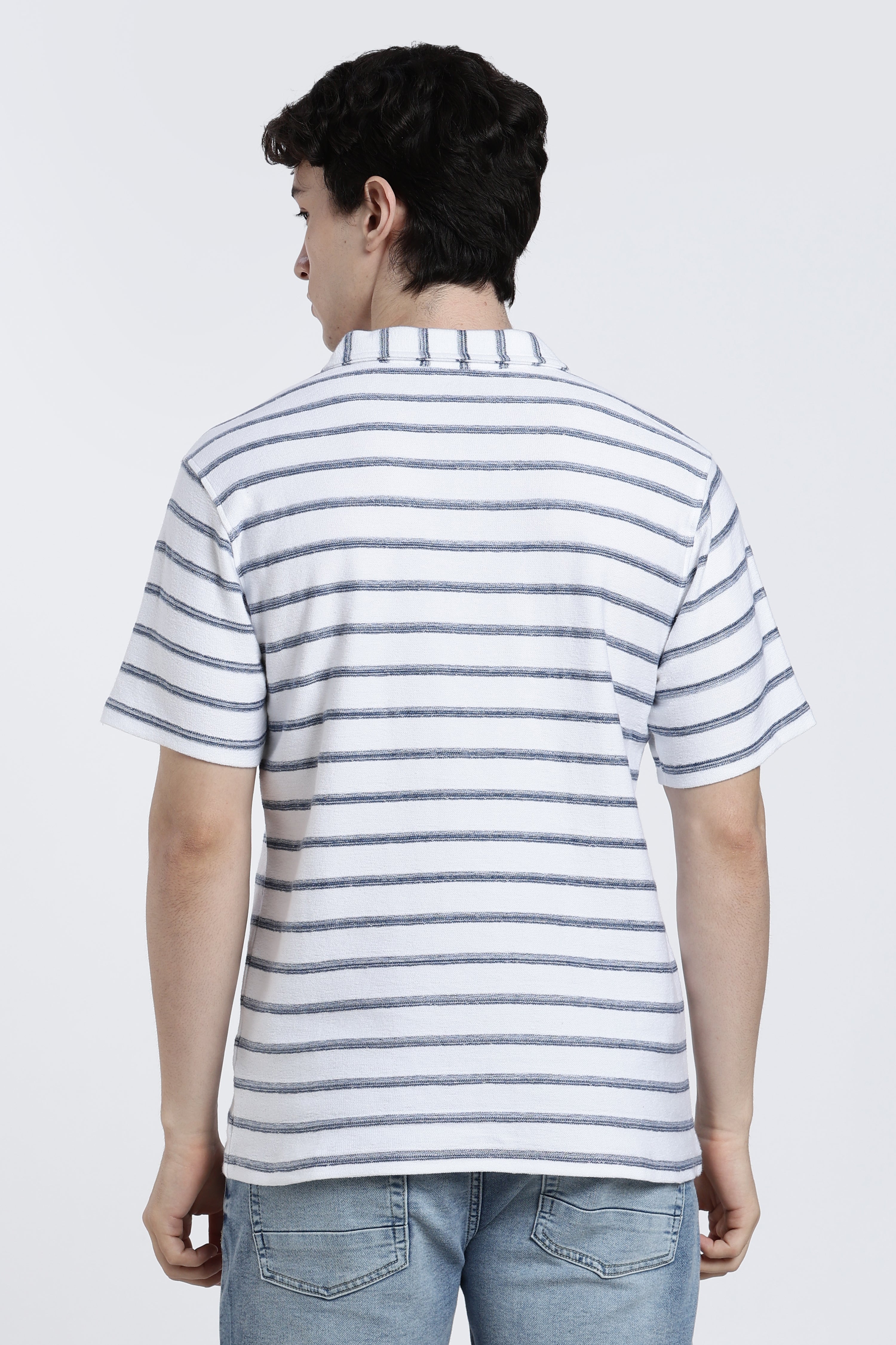 White Striped Regular Fit T-Shirt for Men - Image 5