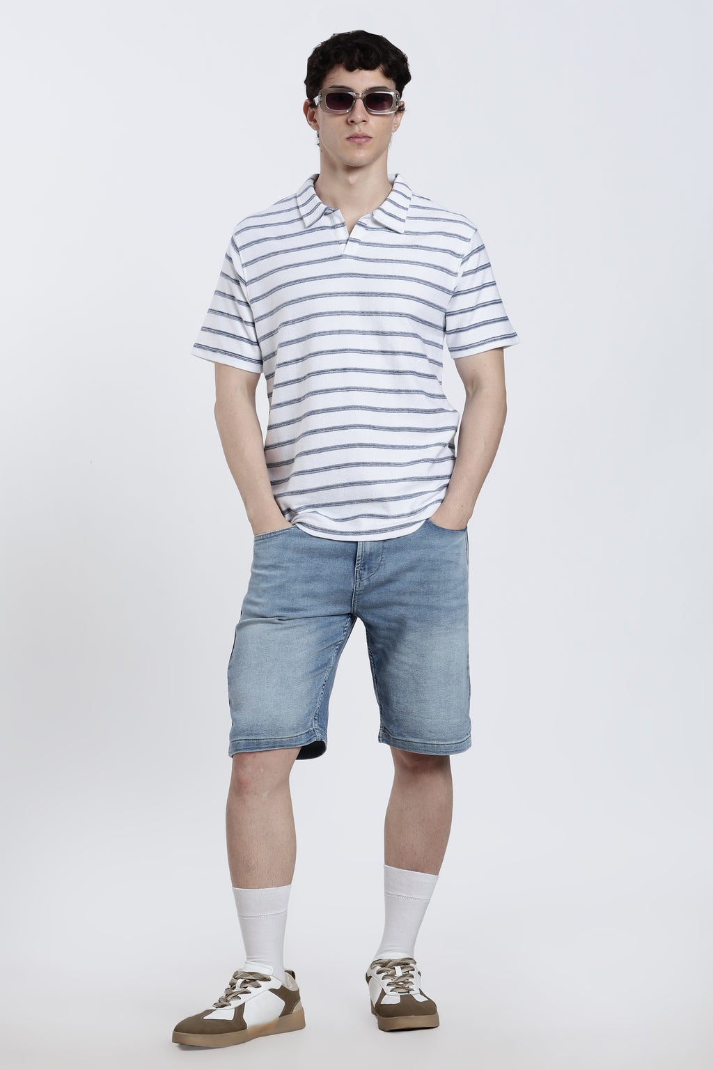 White Striped Regular Fit T-Shirt for Men - Image 6