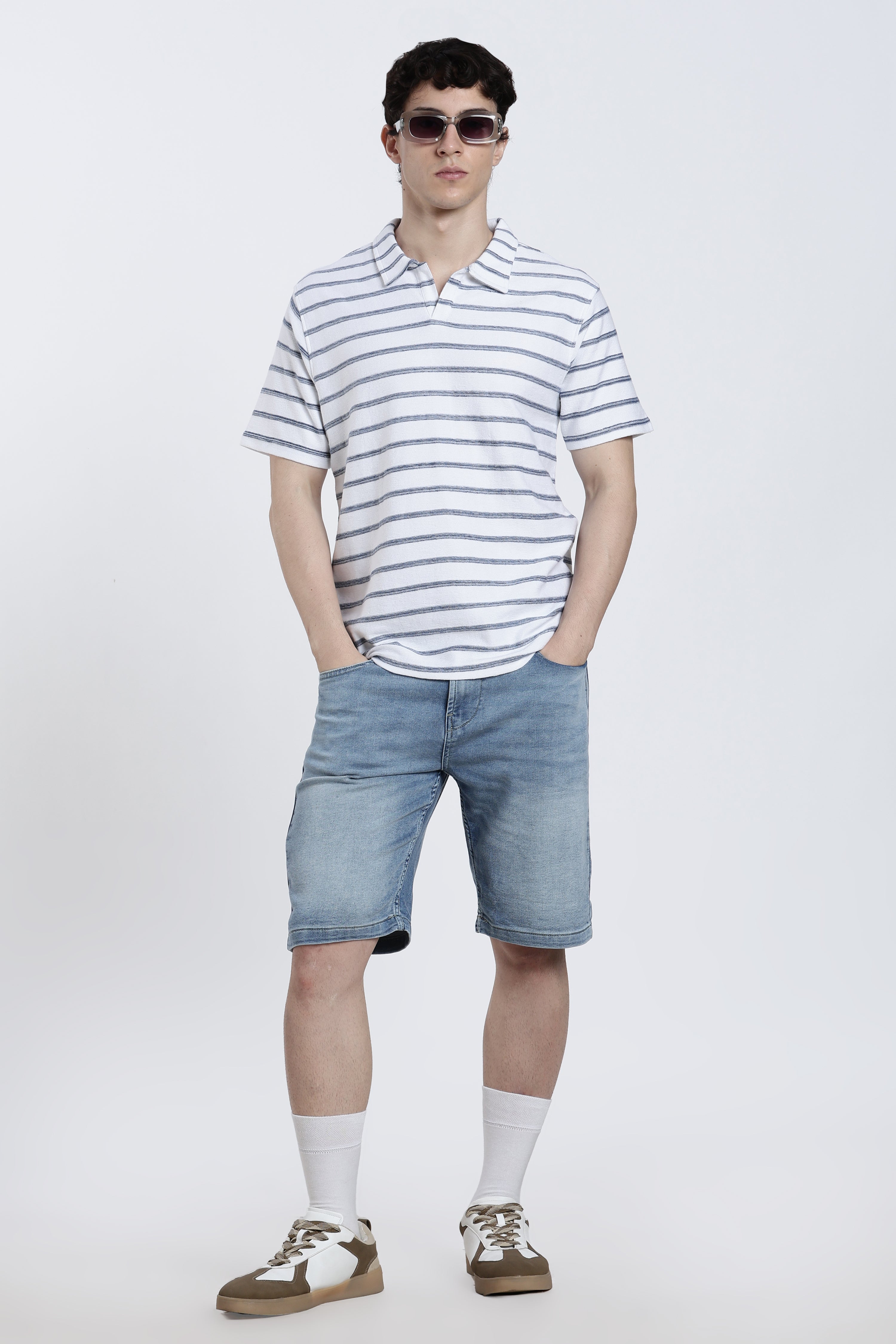 White Striped Regular Fit T-Shirt for Men - Image 6