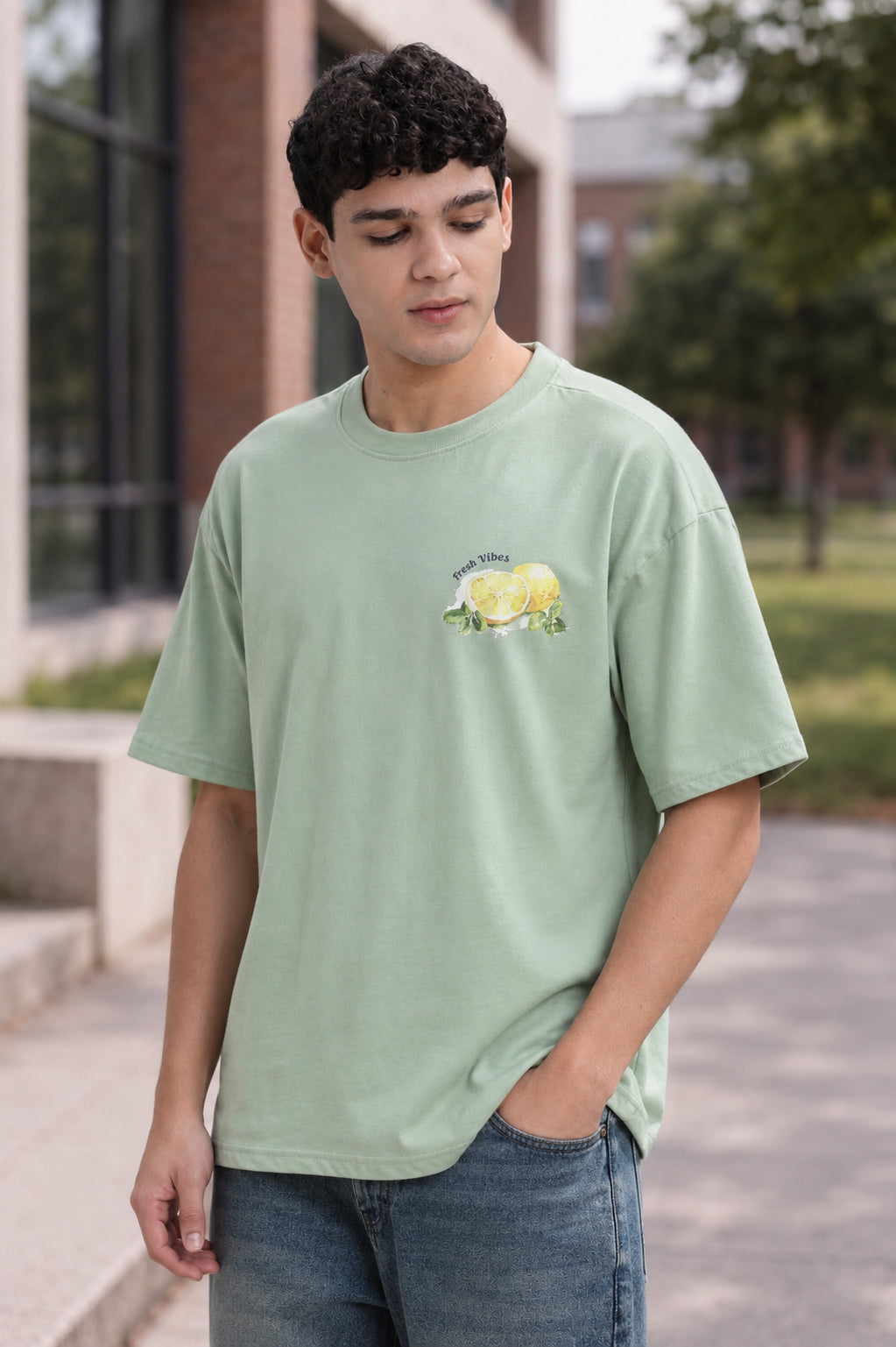 Green Graphic Oversized Fit T-Shirt for Men - Image 1