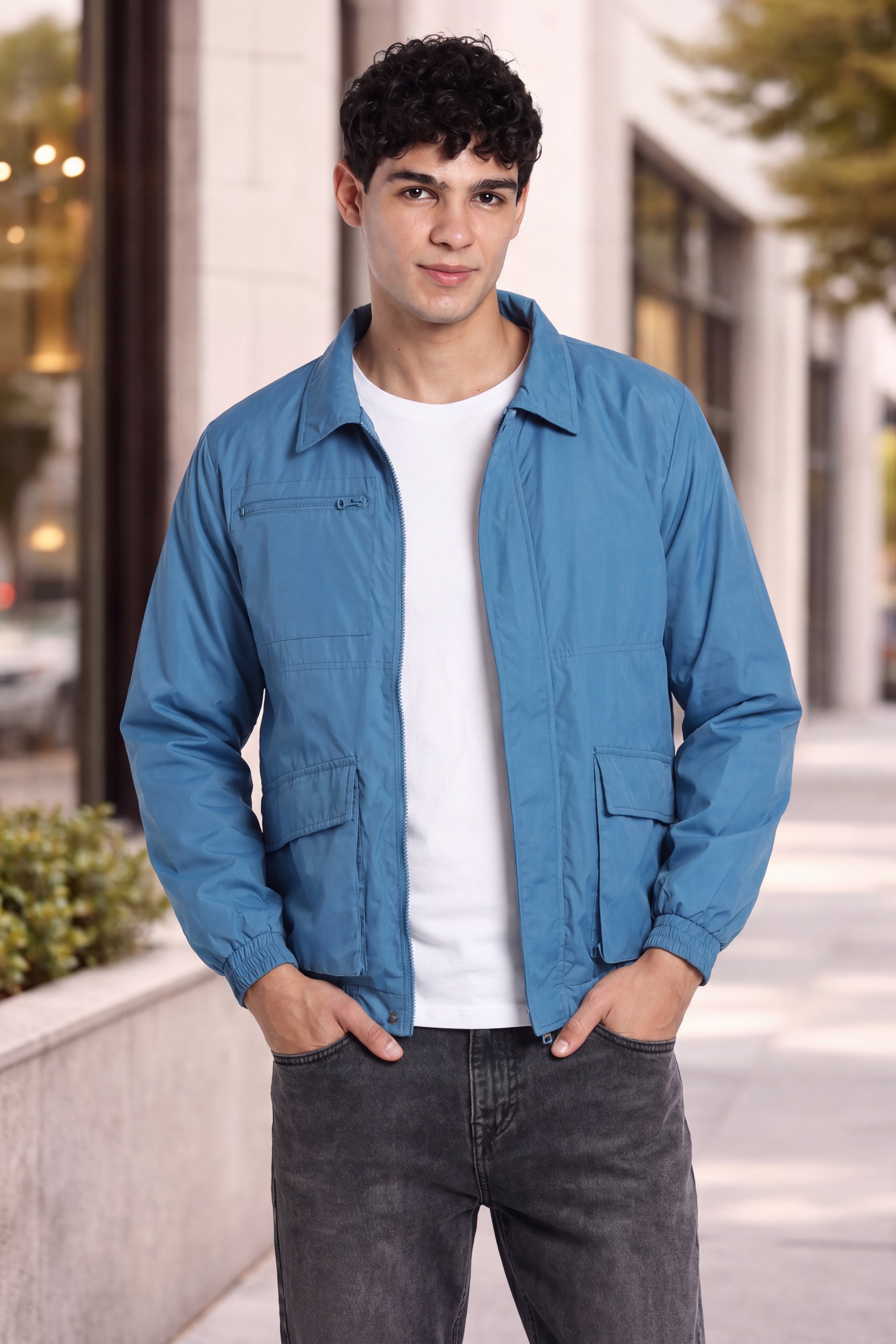Teal Regular Fit Jacket for Men - Image 1