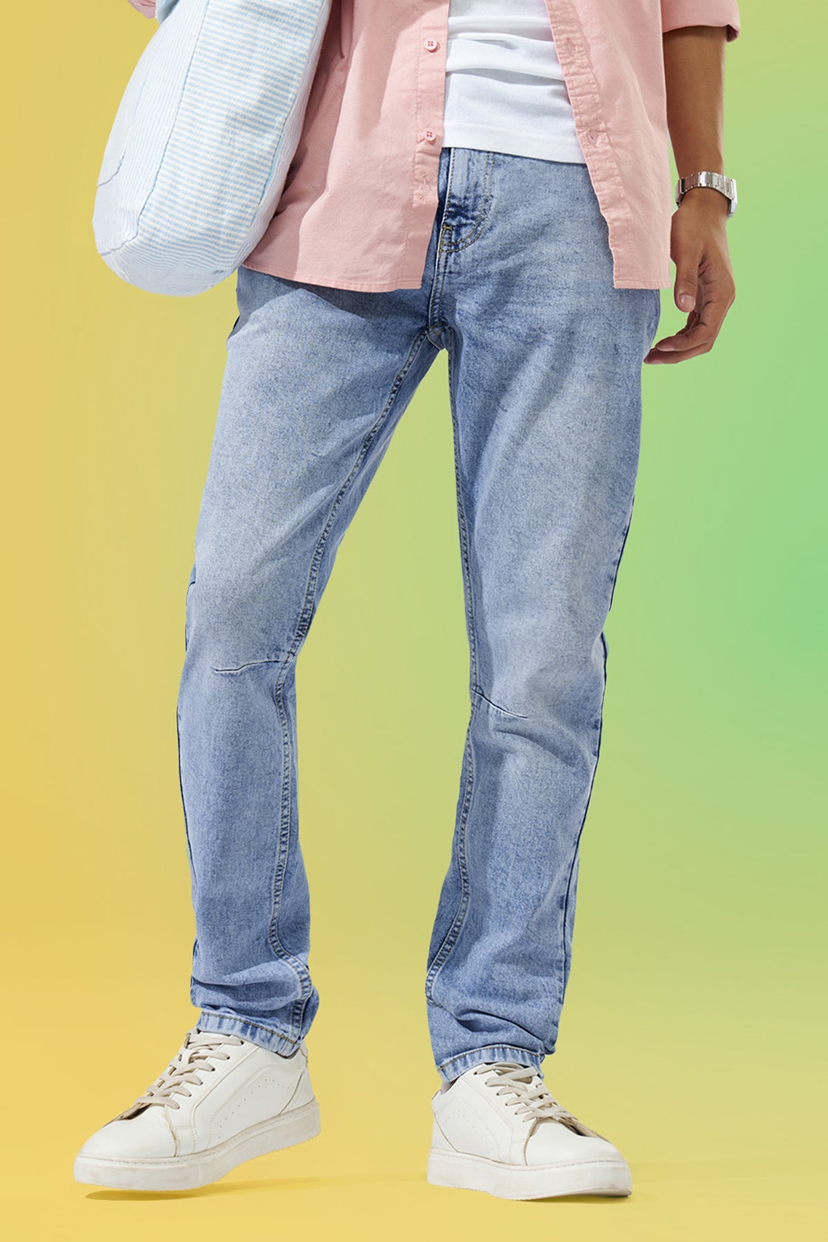 Light Blue Washed Carrot Fit Jeans for Men - Image 1