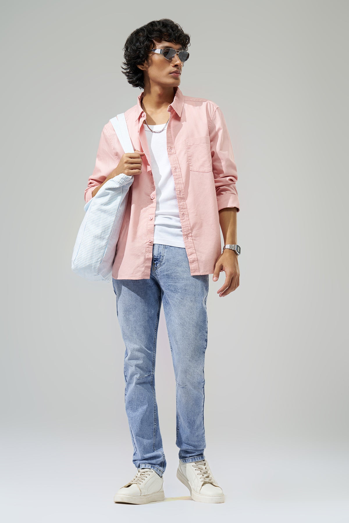 Light Blue Washed Carrot Fit Jeans for Men - Image 6