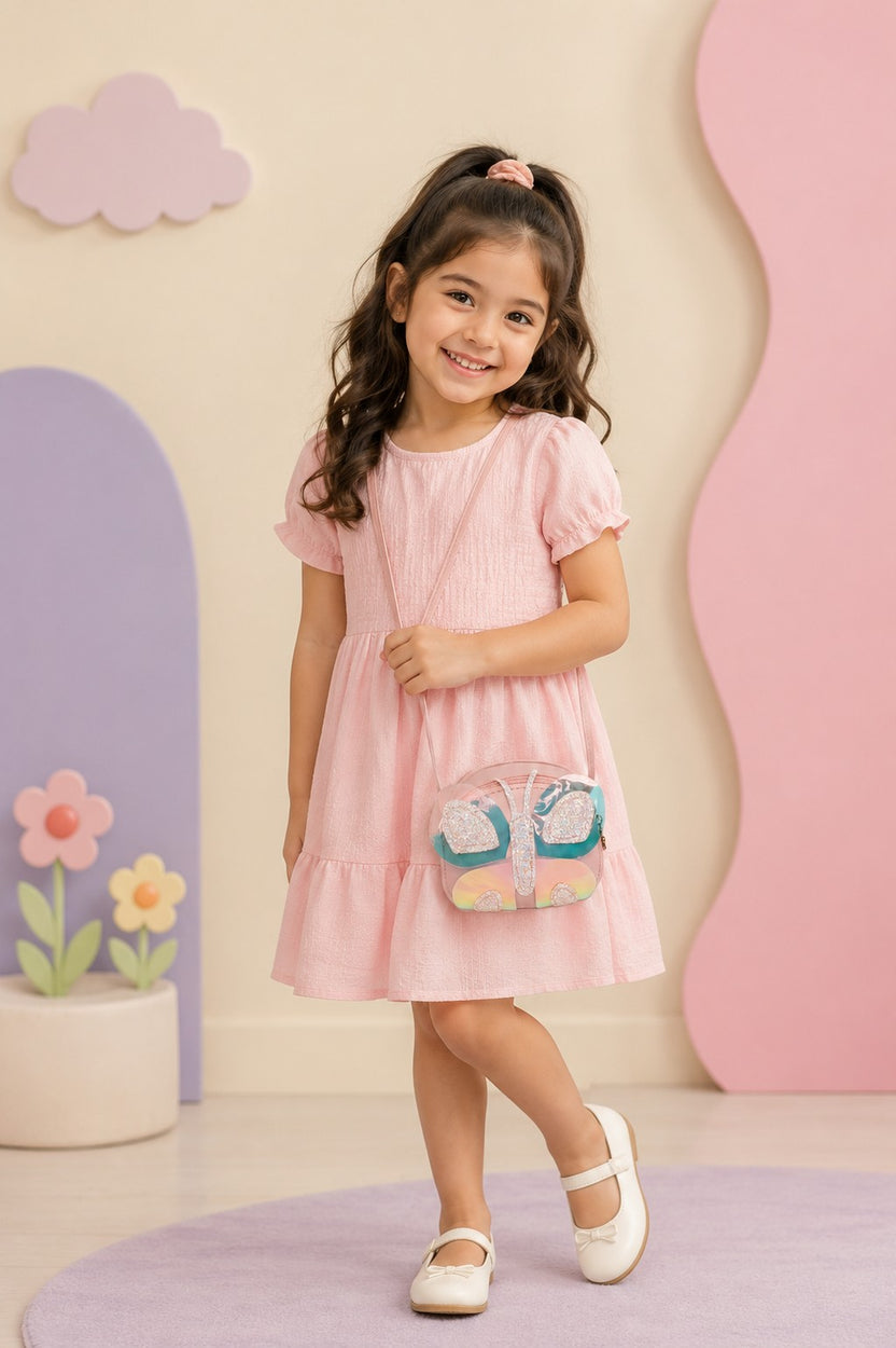 Pink Butterfly Embellished Sling Bag For Girls - Image 1