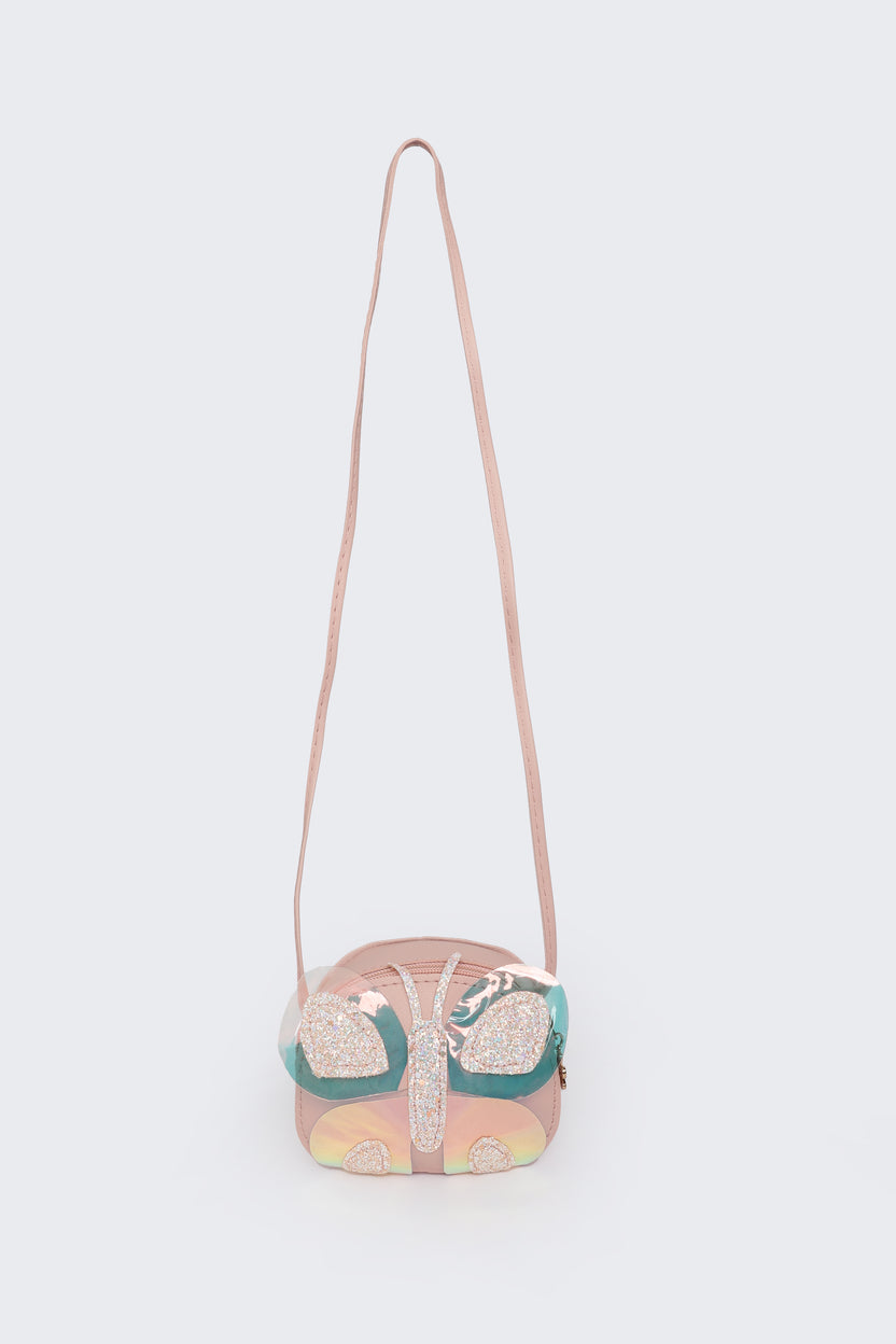 Pink Butterfly Embellished Sling Bag For Girls - Image 2