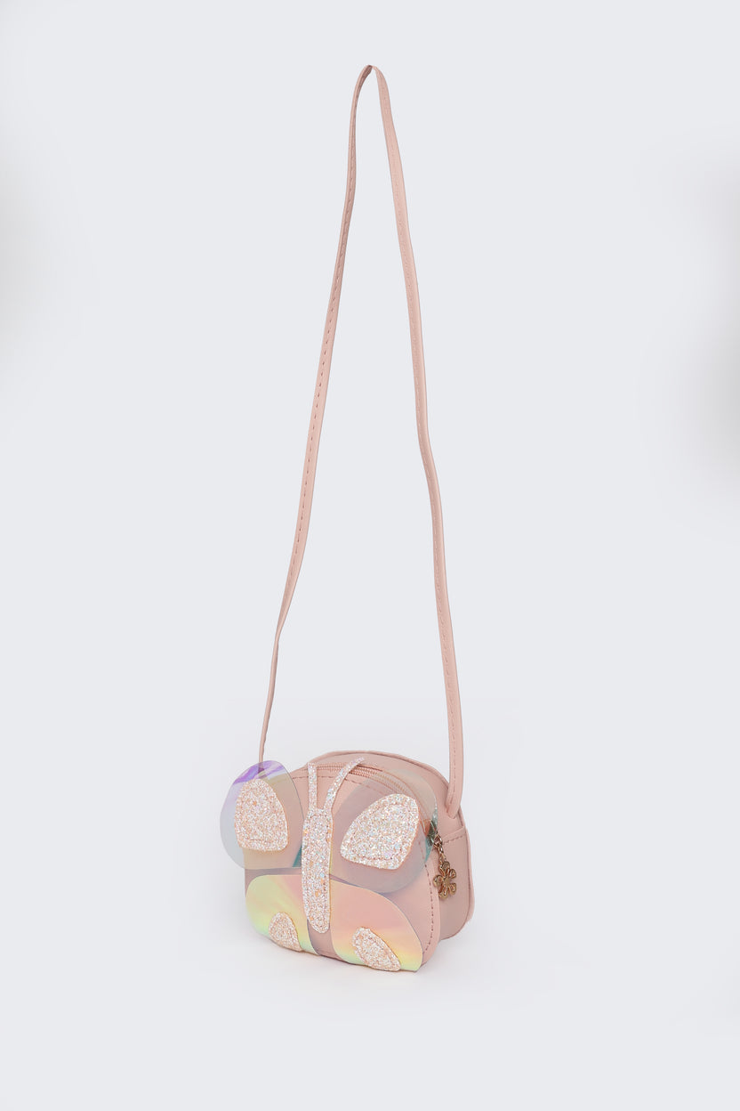 Pink Butterfly Embellished Sling Bag For Girls - Image 6