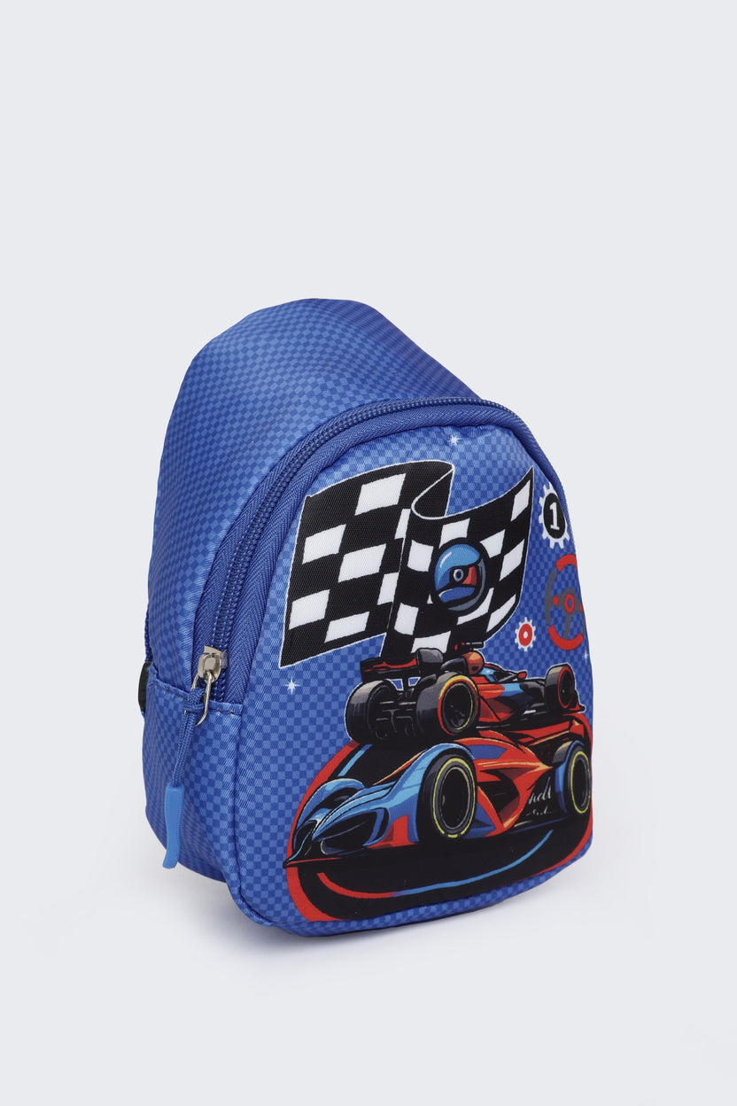 Blue Racing Car Graphic Print Backpack For Boys - Image 2