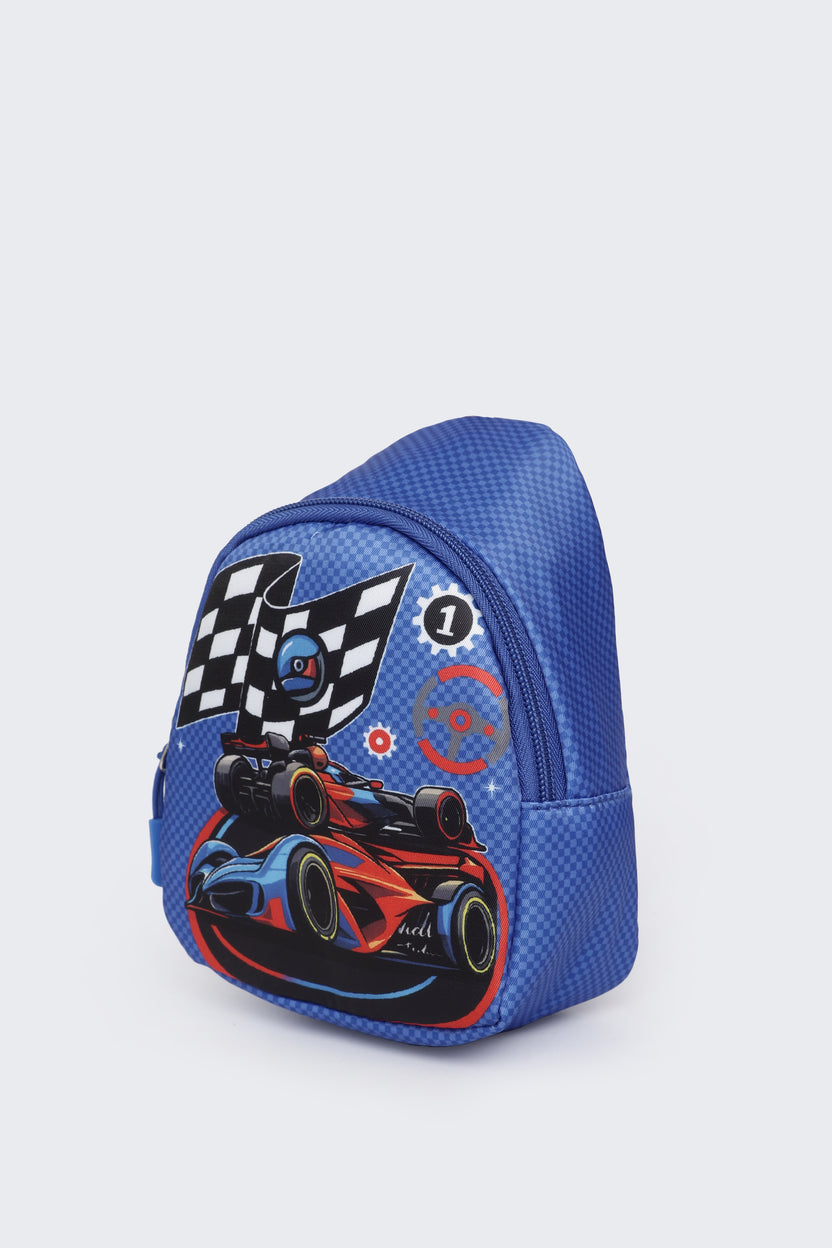 Blue Racing Car Graphic Print Backpack For Boys - Image 3