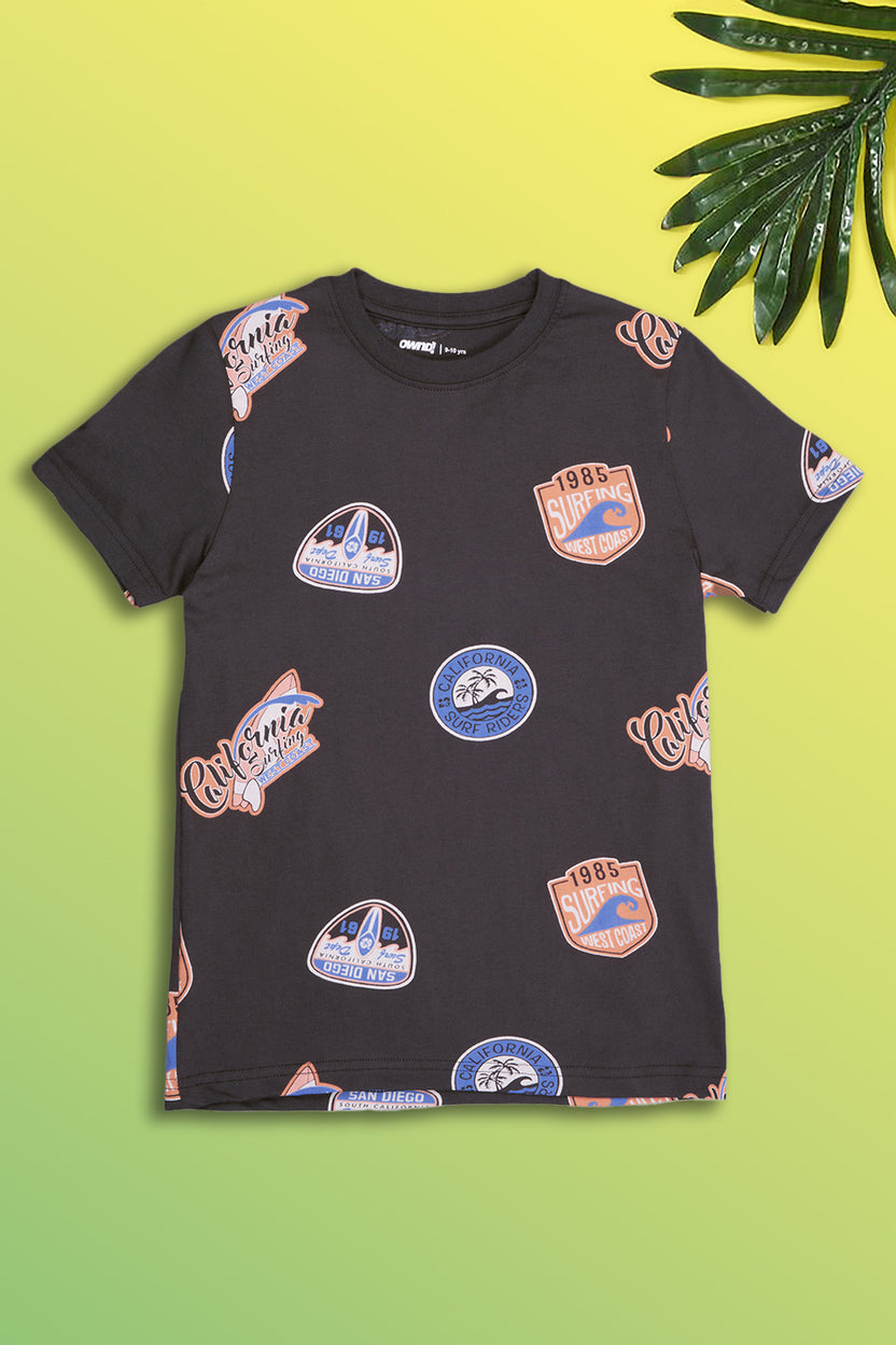 Charcoal Graphic Printed Regular Fit T-Shirt For Tweens Boys - Image 1