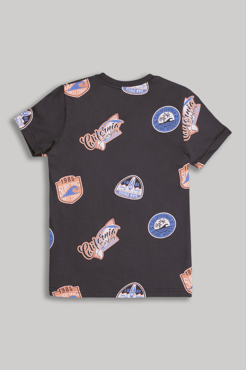 Charcoal Graphic Printed Regular Fit T-Shirt For Tweens Boys - Image 2