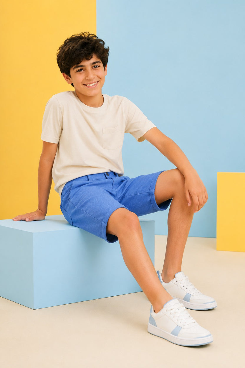 Blue Solid Regular Fit Shorts - Image 1