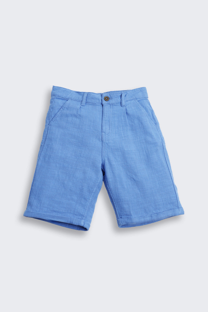Blue Solid Regular Fit Shorts - Image 2