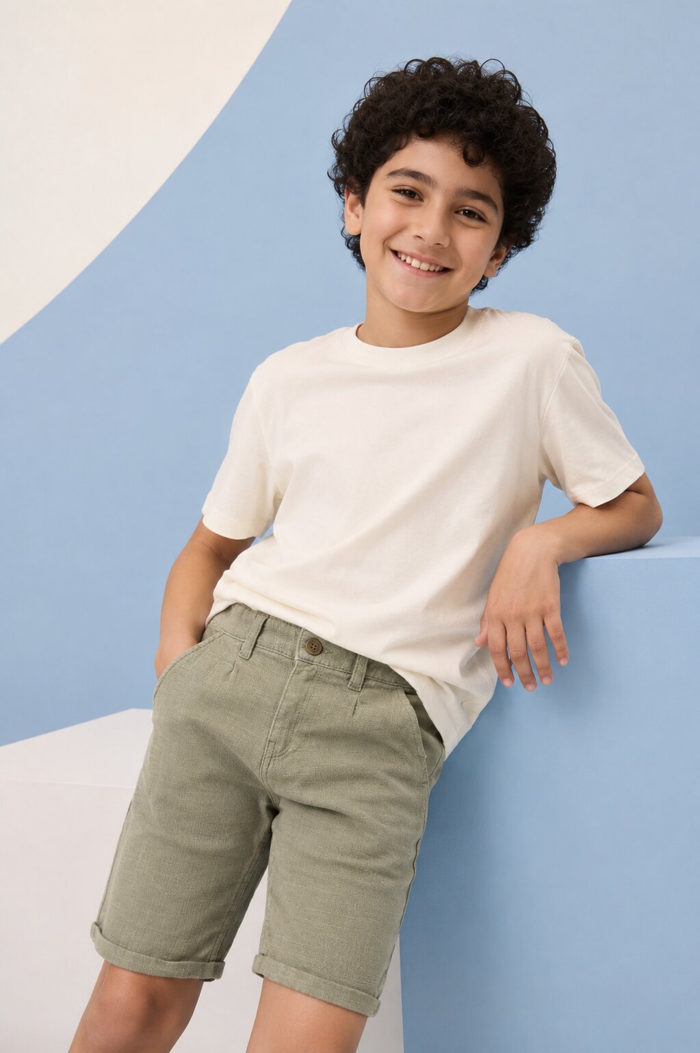 Olive Cargo Shorts for Tweens Boys - Image 1