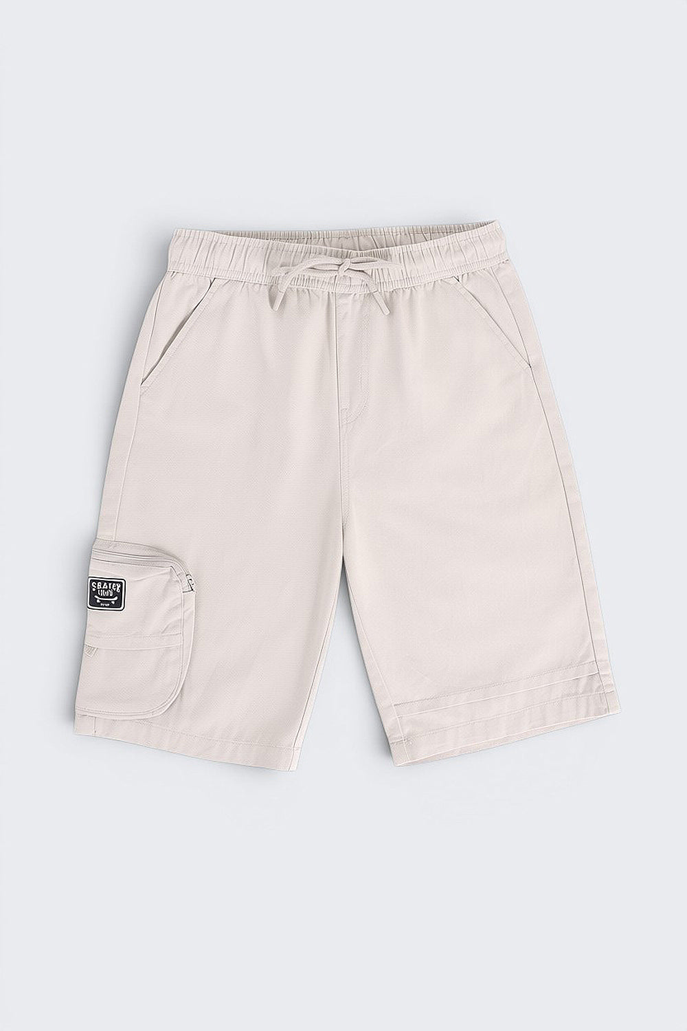 Off White Solid Cargo Shorts with Pockets - Image 2
