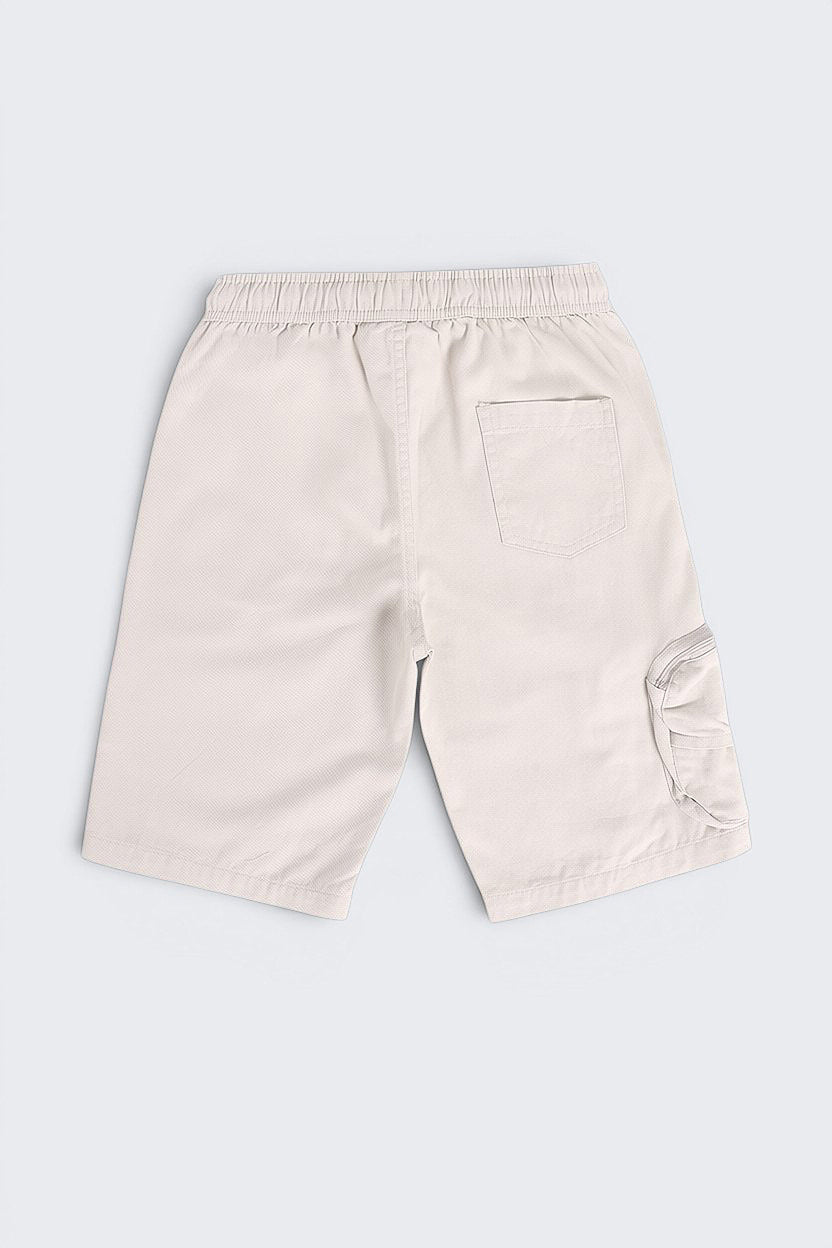 Off White Solid Cargo Shorts with Pockets - Image 3
