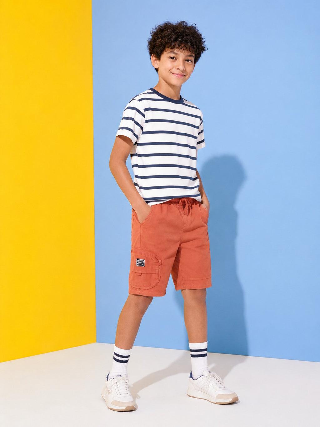 Orange Solid Cotton Shorts for Tweens Boys - Image 1