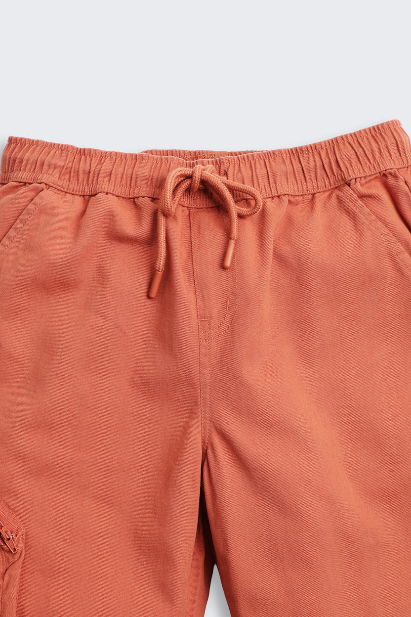 Orange Solid Cotton Shorts for Tweens Boys - Image 4
