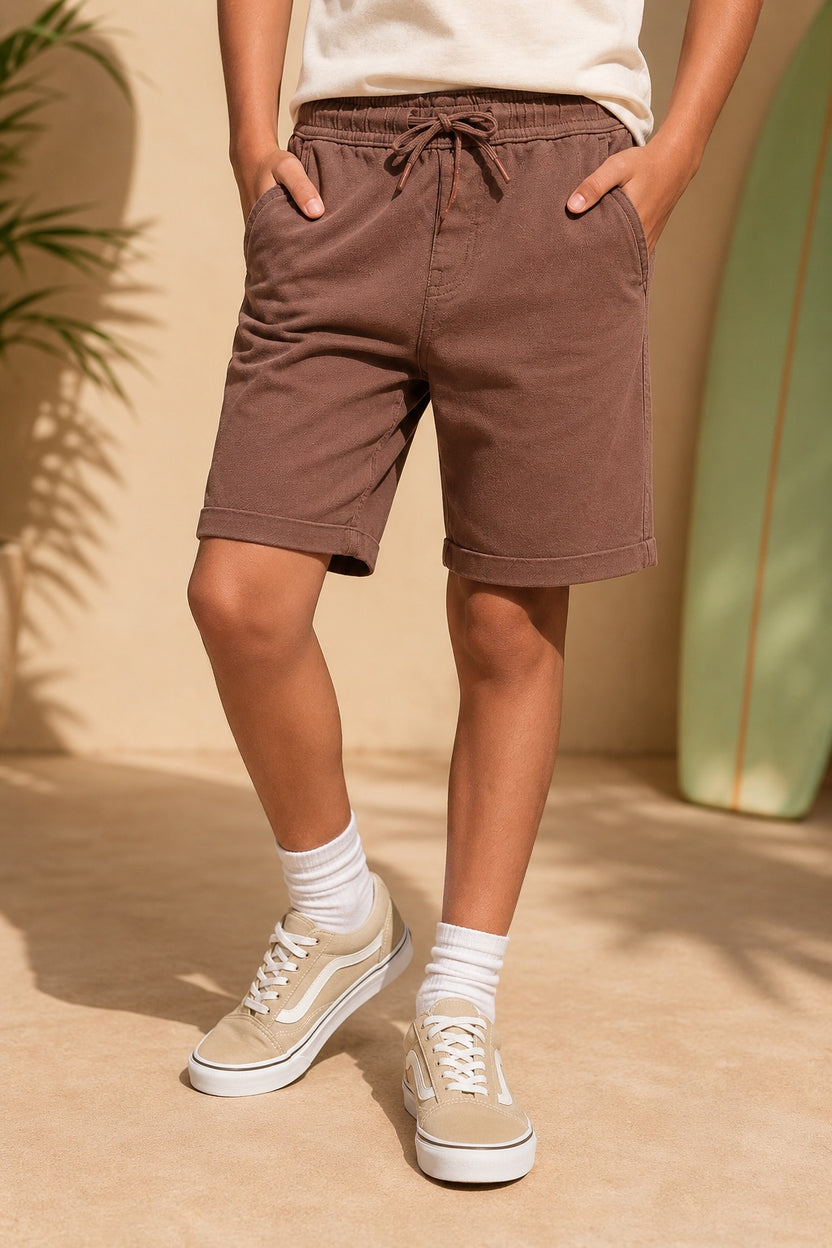 Brown Solid Regular Fit Shorts - Image 1
